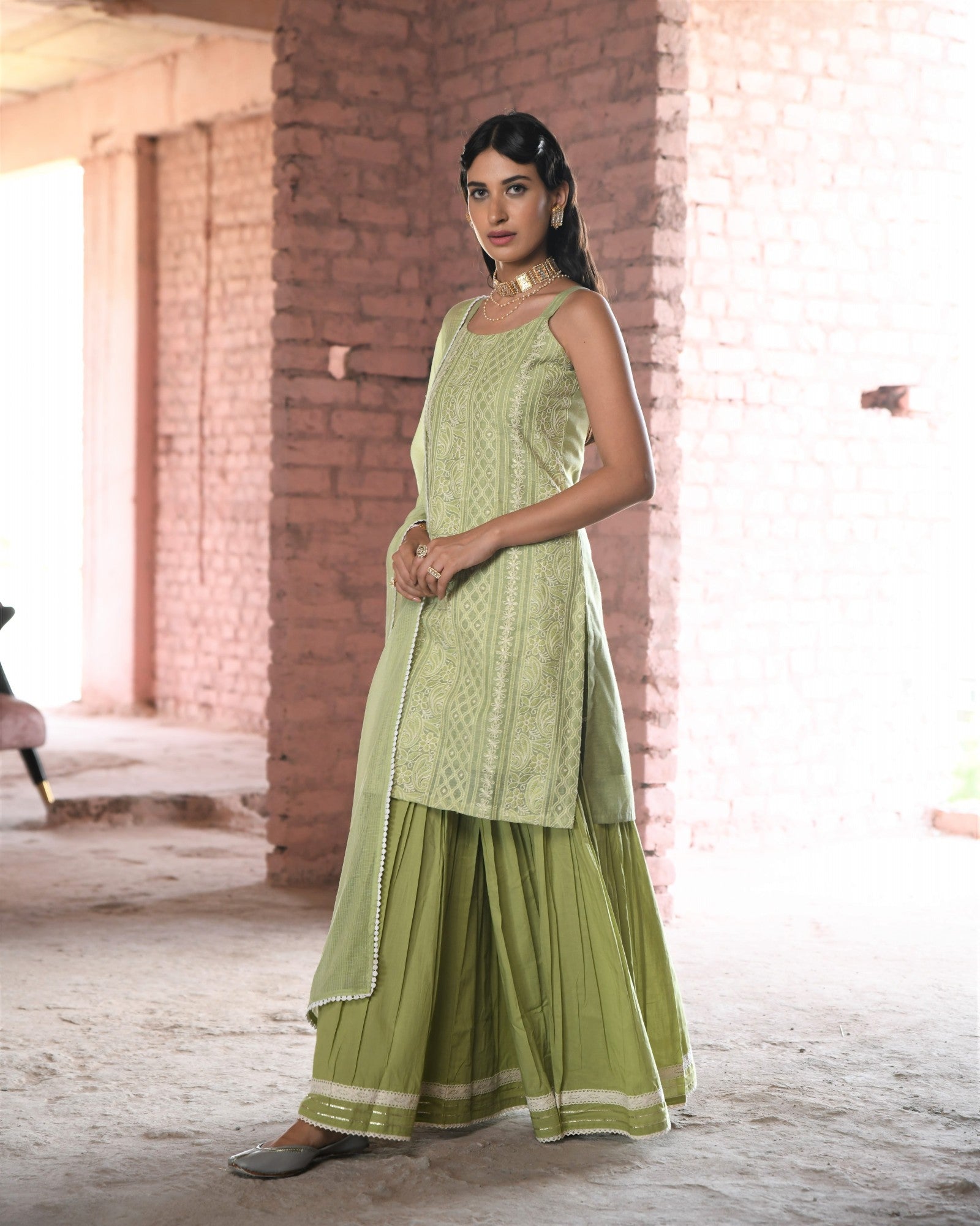 HOOR GREEN SHARARA SET