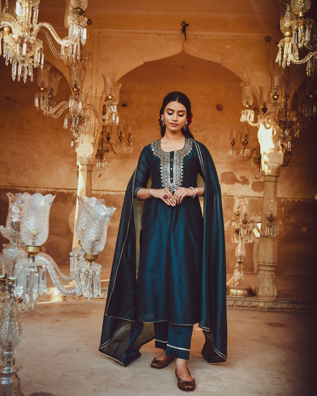 JASHN TEAL BLUE GOTA PATTI KURTA SET