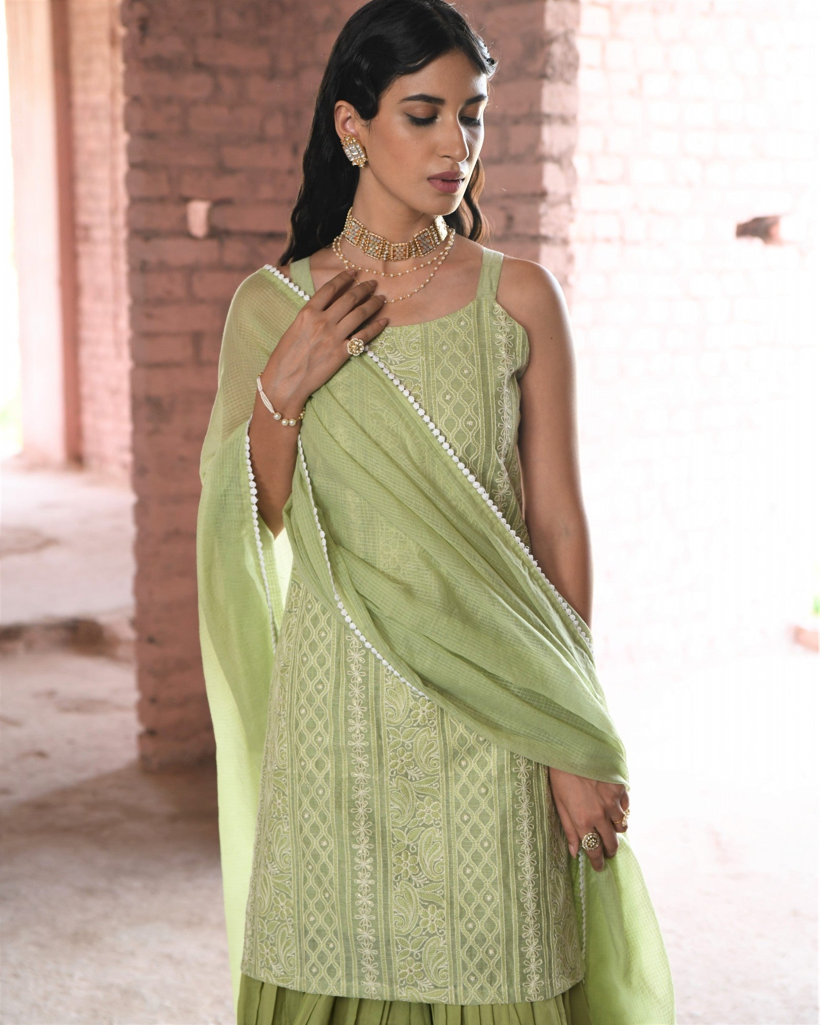 HOOR GREEN SHARARA SET