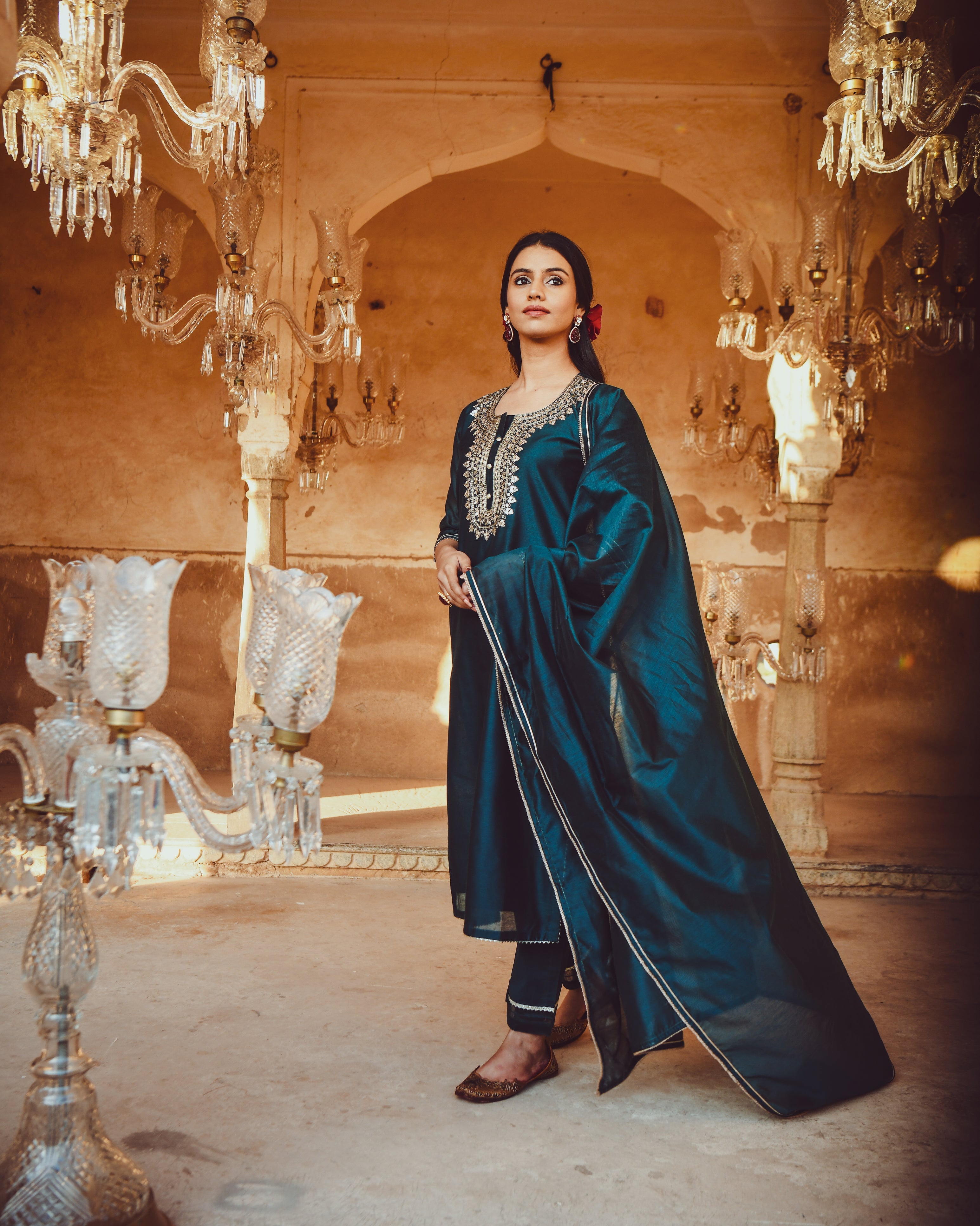 JASHN TEAL BLUE GOTA PATTI KURTA SET