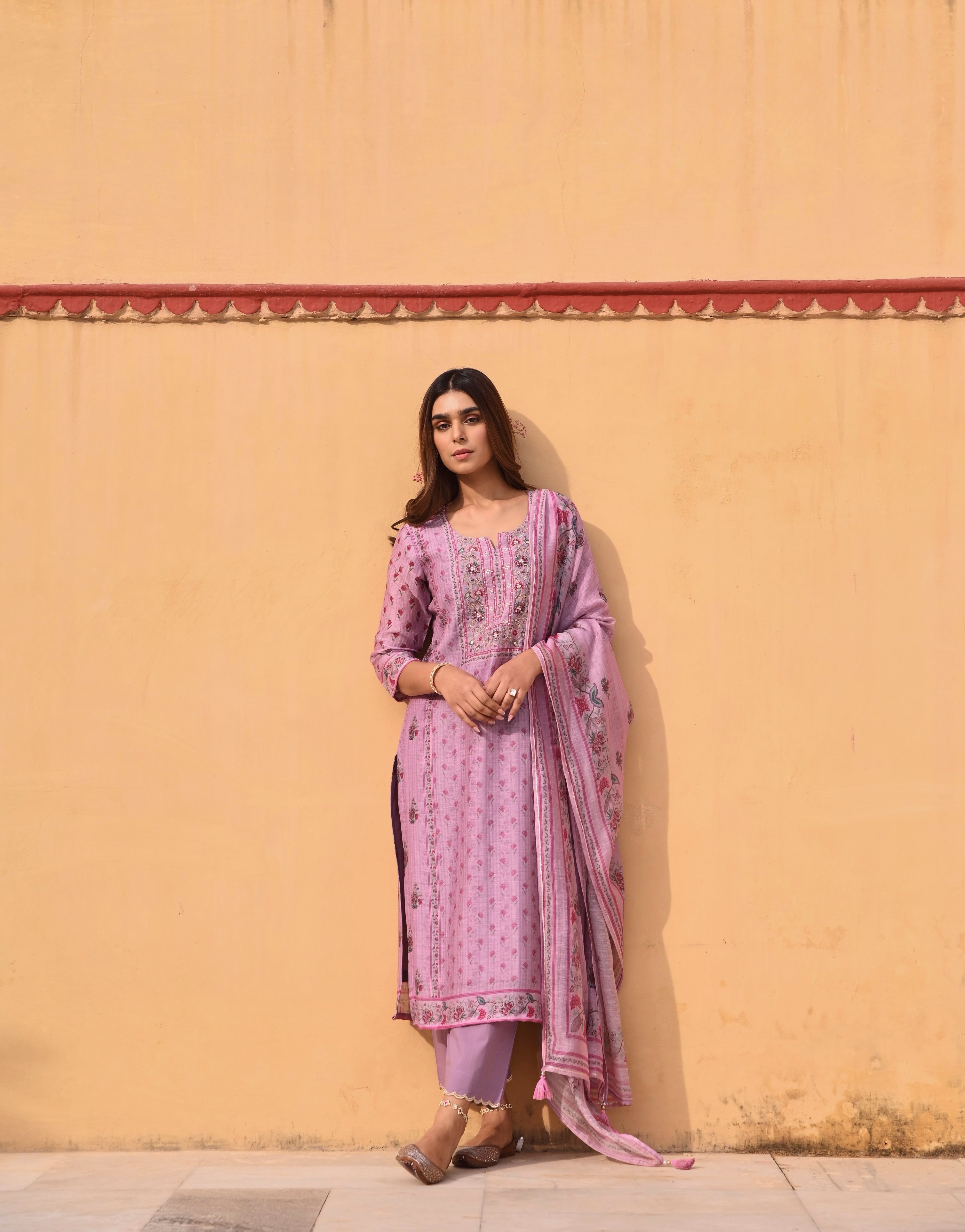 PURPLE LINEN KURTA SET