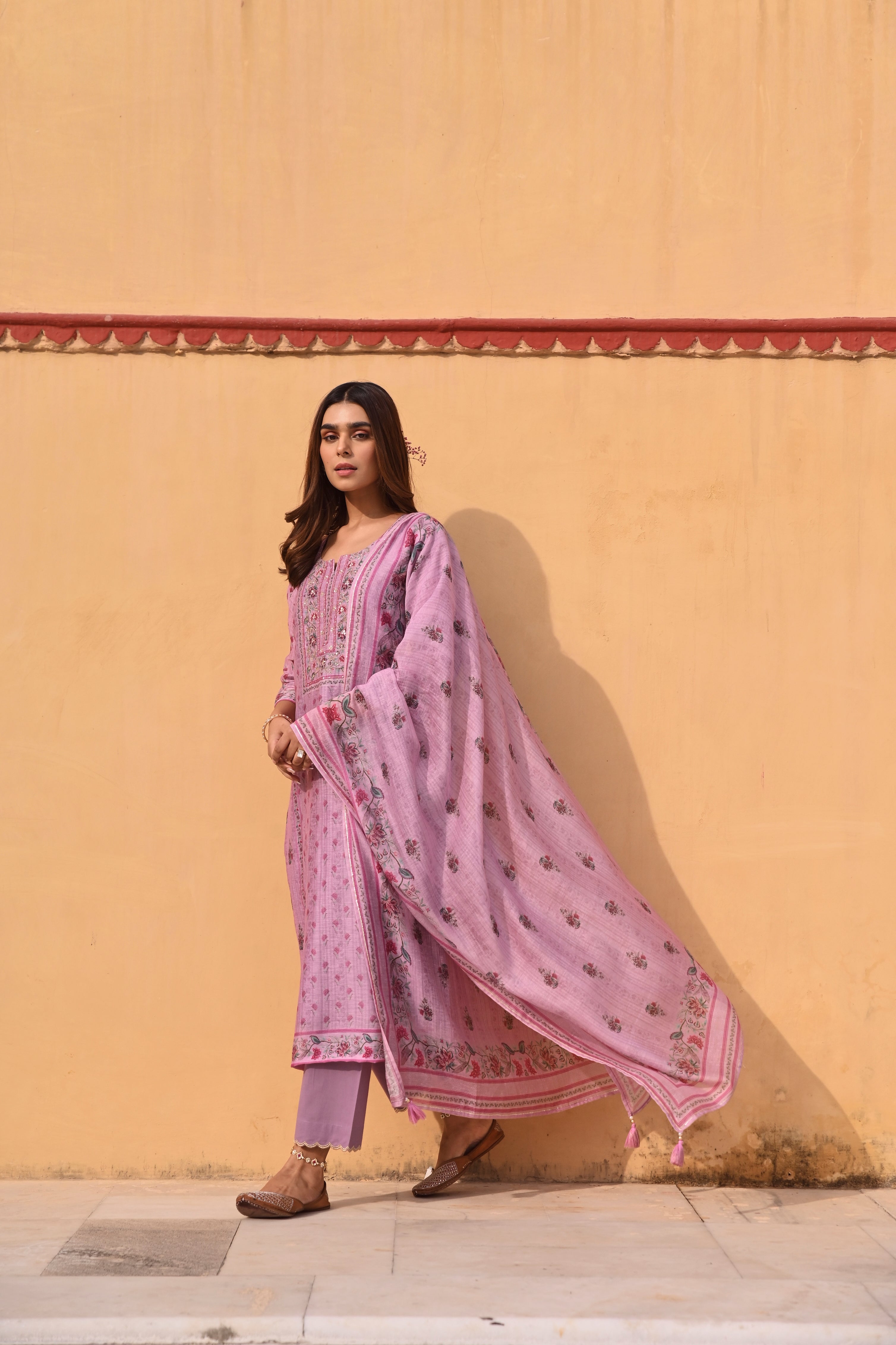 PURPLE LINEN KURTA SET