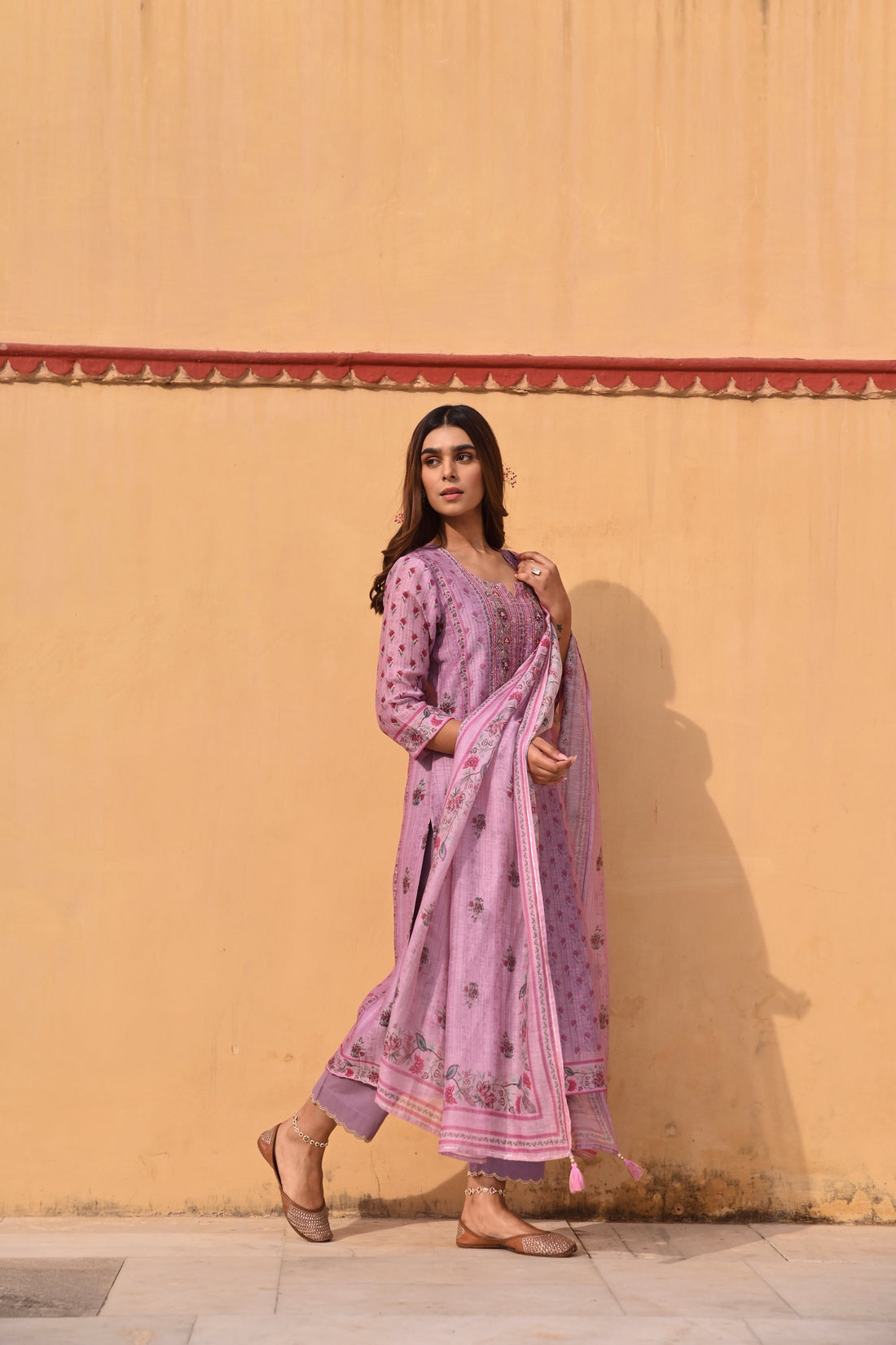 PURPLE LINEN KURTA SET