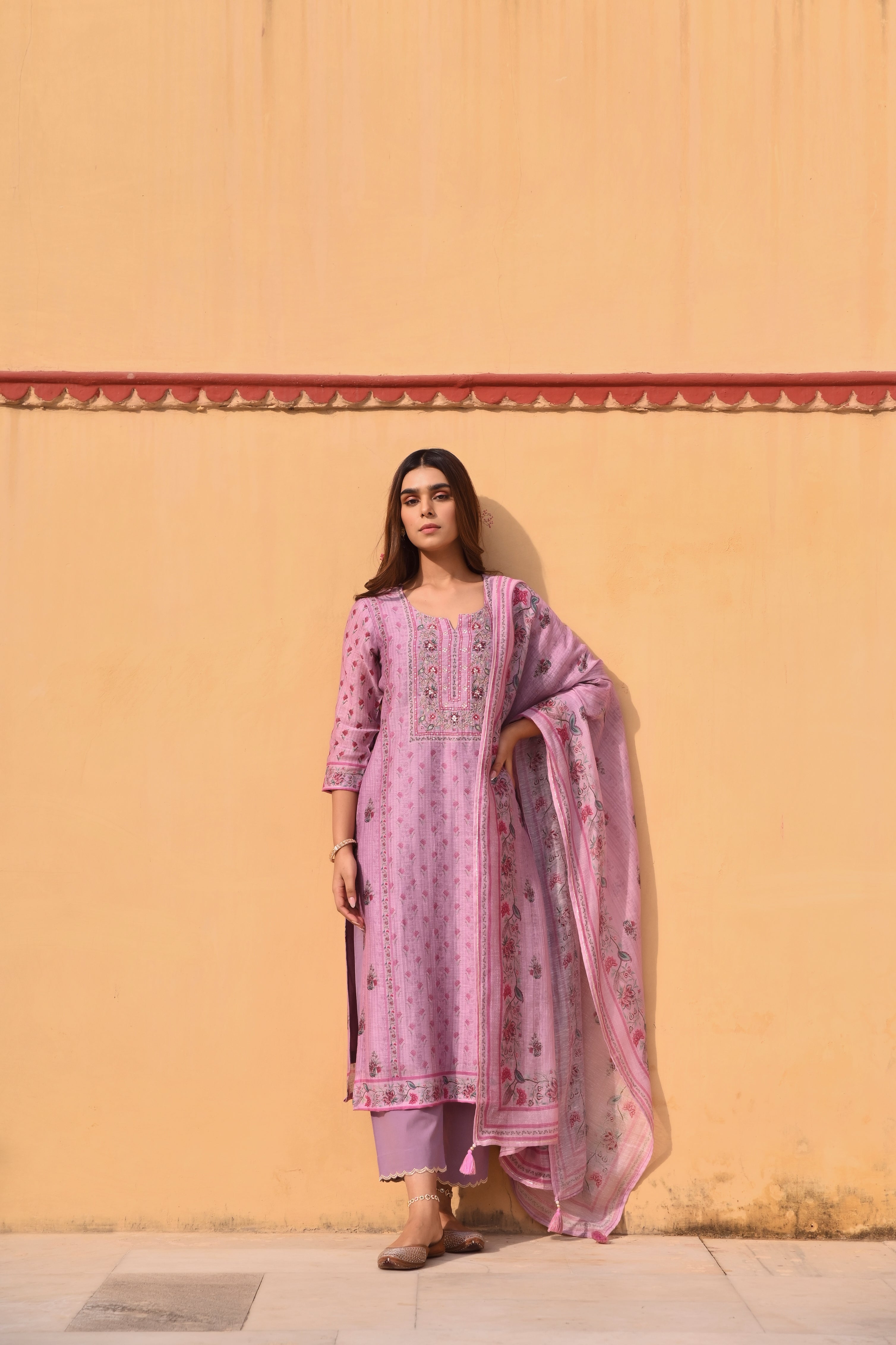 PURPLE LINEN KURTA SET