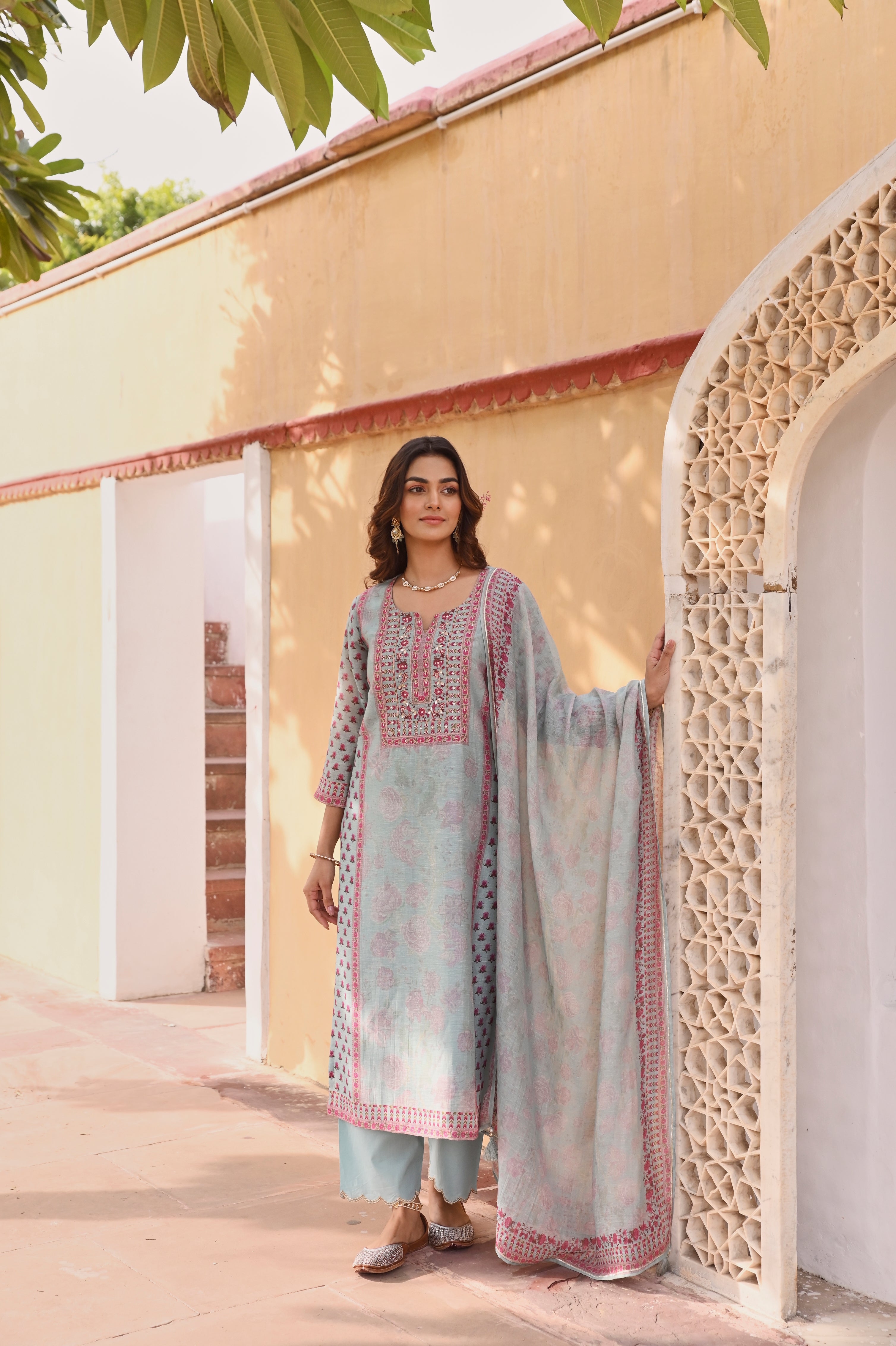 POWDER BLUE LINEN KURTA SET