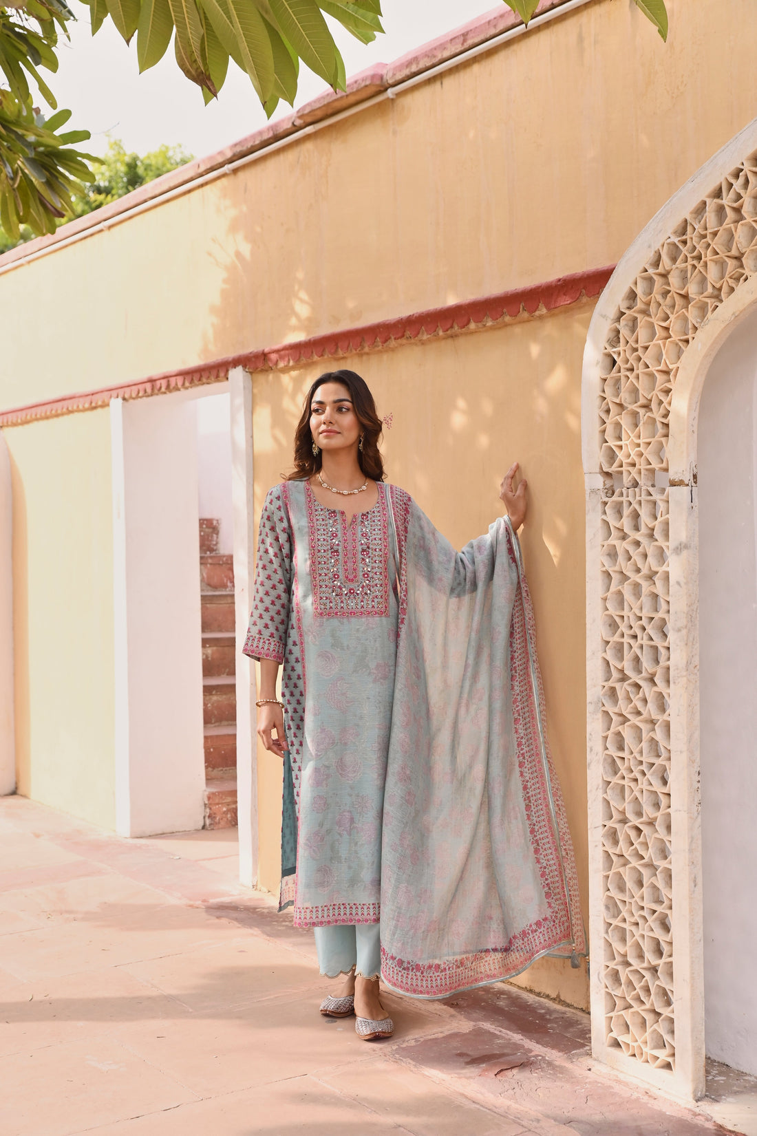 POWDER BLUE LINEN KURTA SET