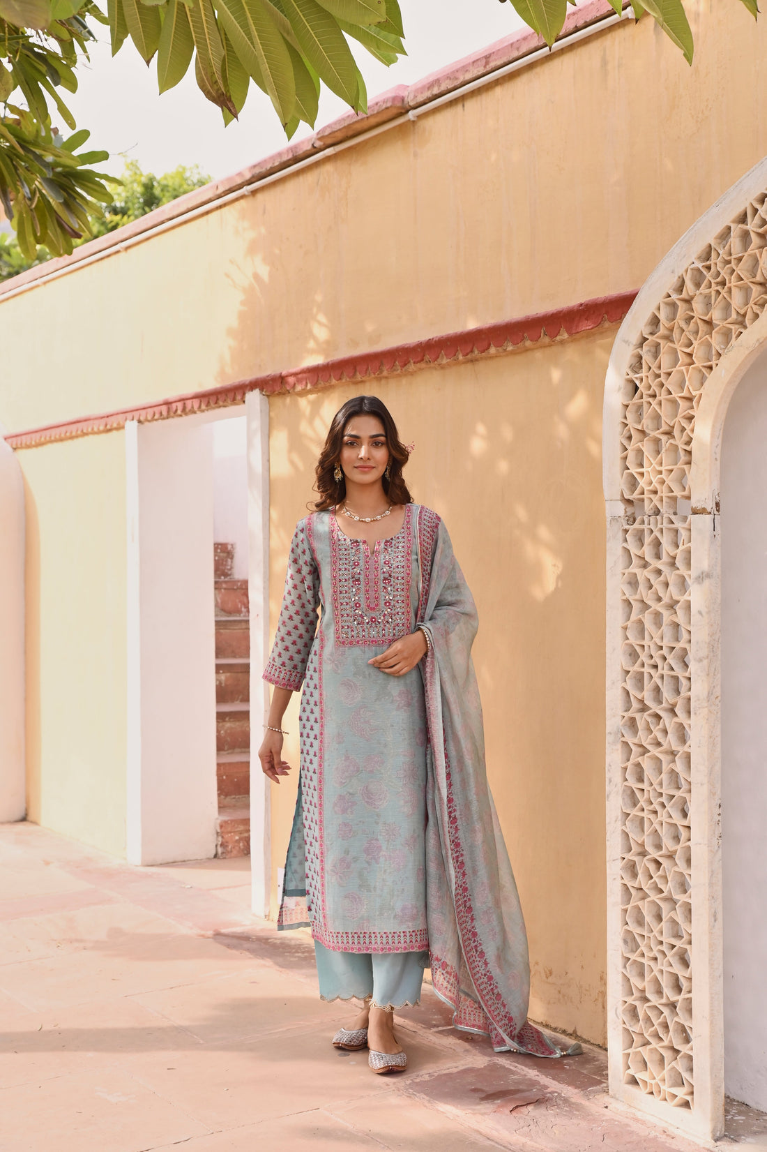 POWDER BLUE LINEN KURTA SET
