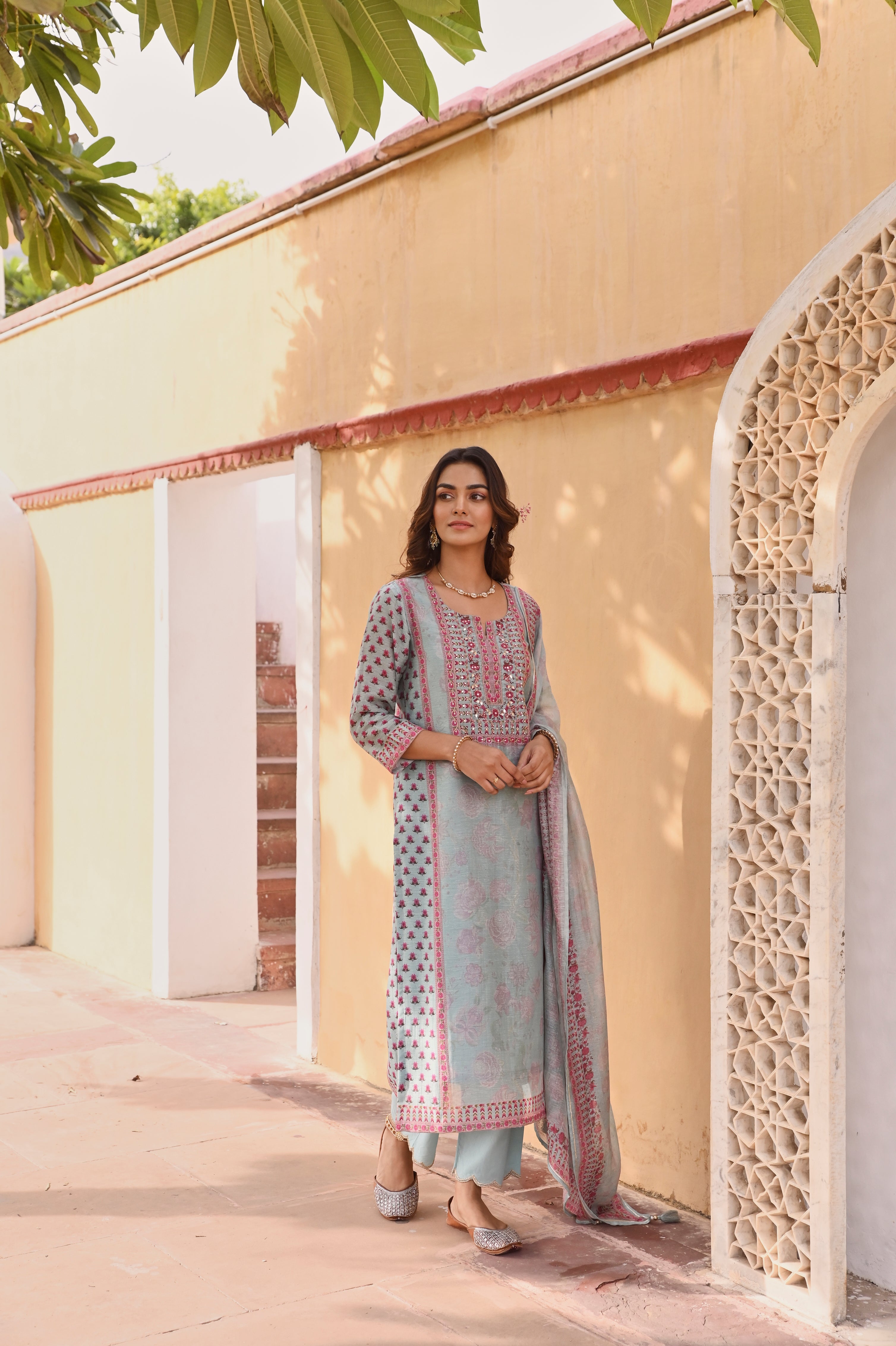 POWDER BLUE LINEN KURTA SET