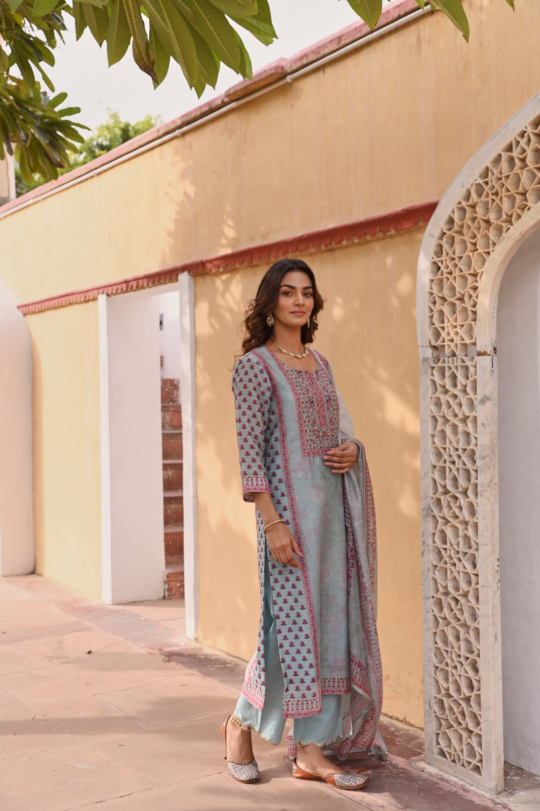 POWDER BLUE LINEN KURTA SET