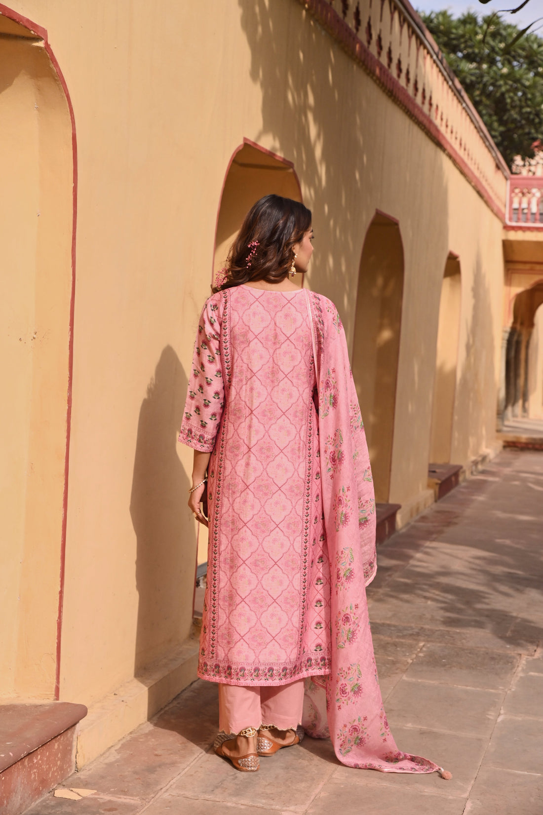 PEACH EMBROIDERED LINEN KURTA SET