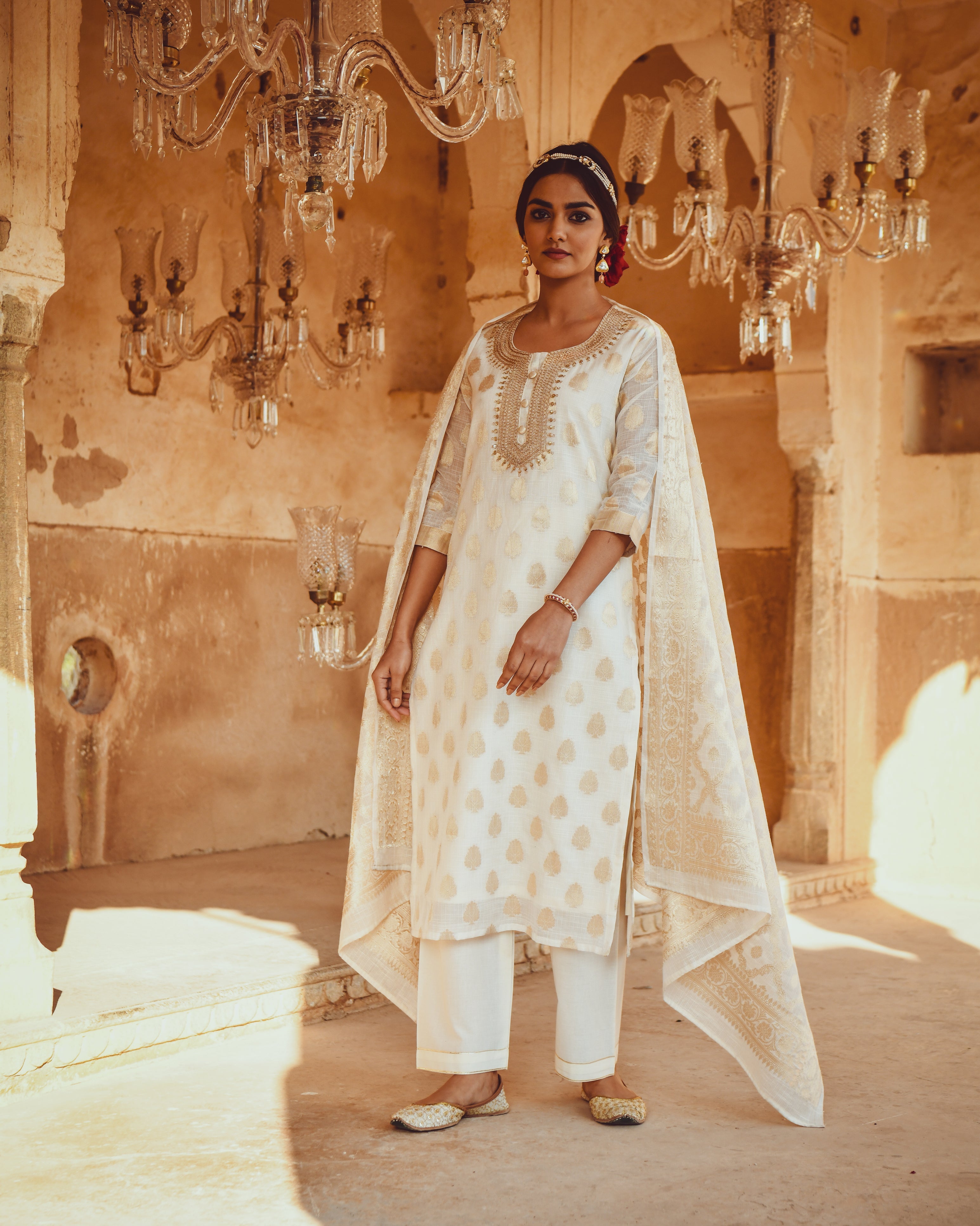 JASHN PURE BANARSI KURTA WITH MARODI EMBROIDERY