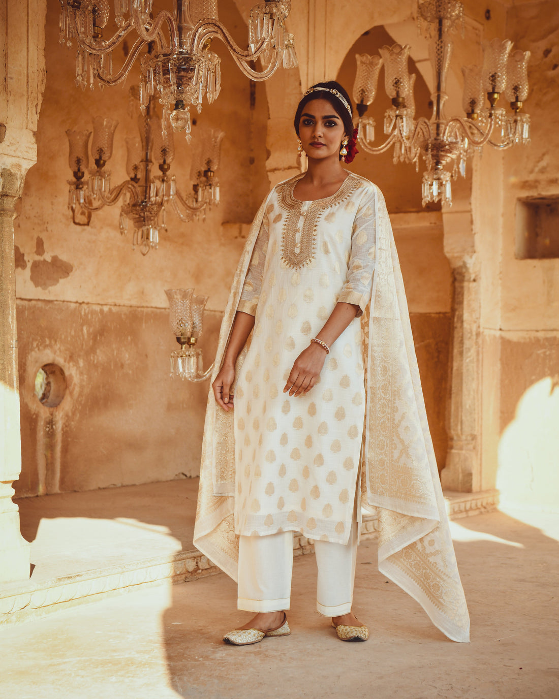 JASHN PURE BANARSI KURTA WITH MARODI EMBROIDERY