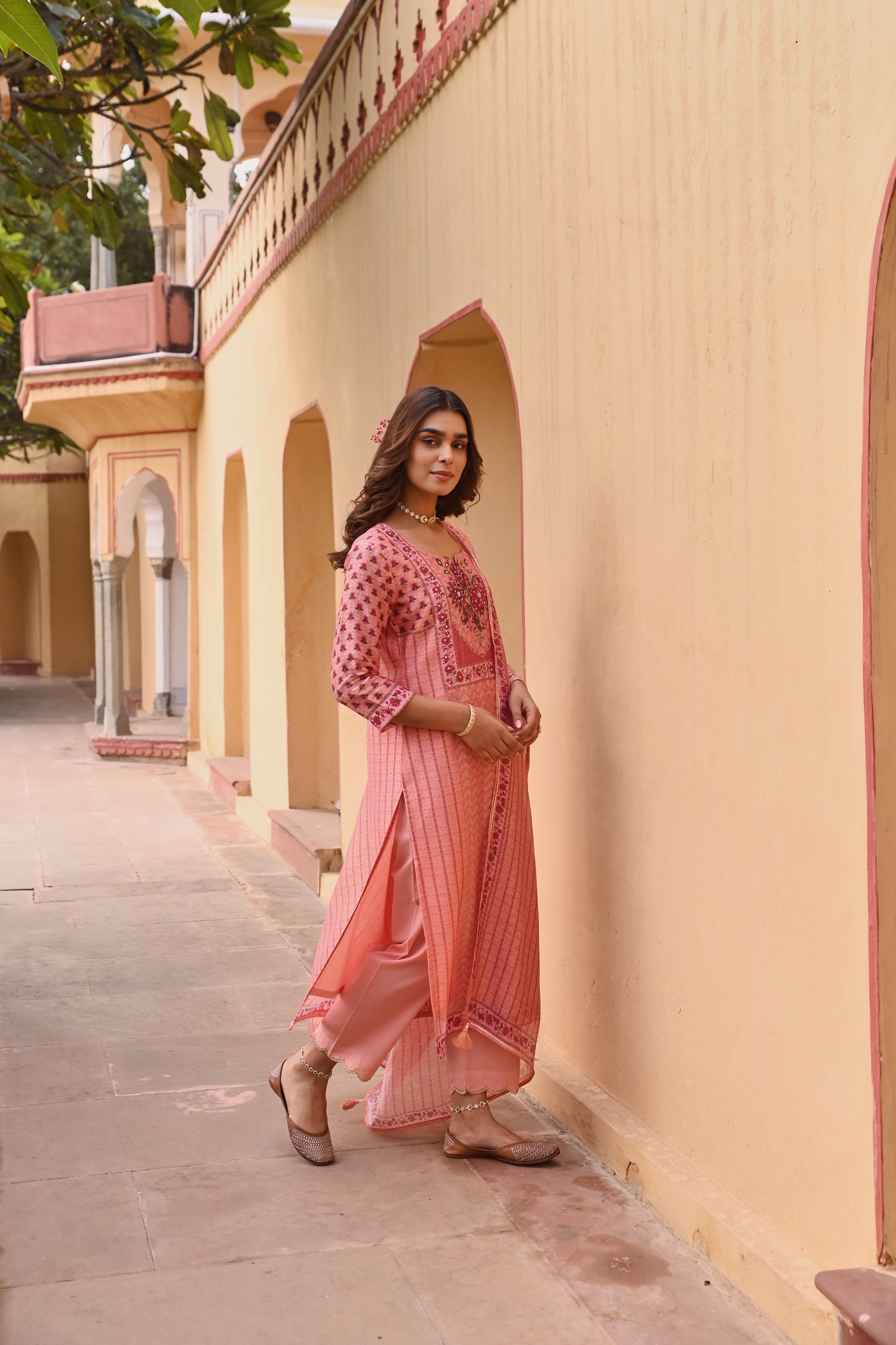 ORANGE LINEN KURTA SET