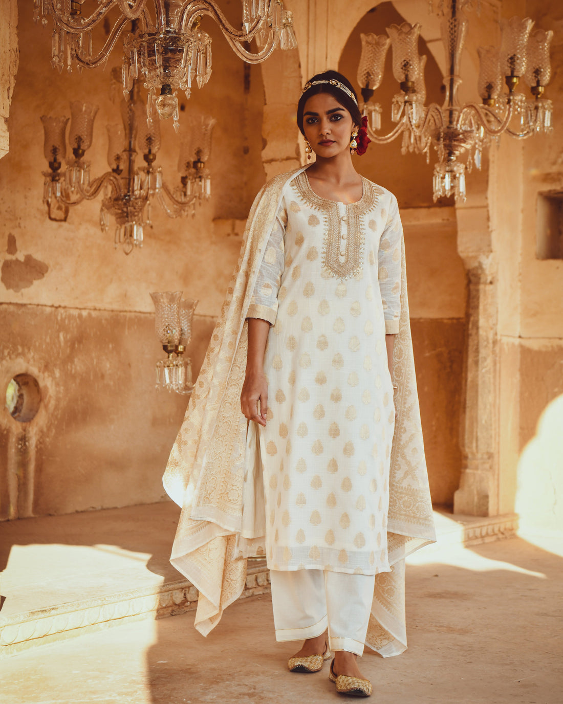 JASHN PURE BANARSI KURTA WITH MARODI EMBROIDERY
