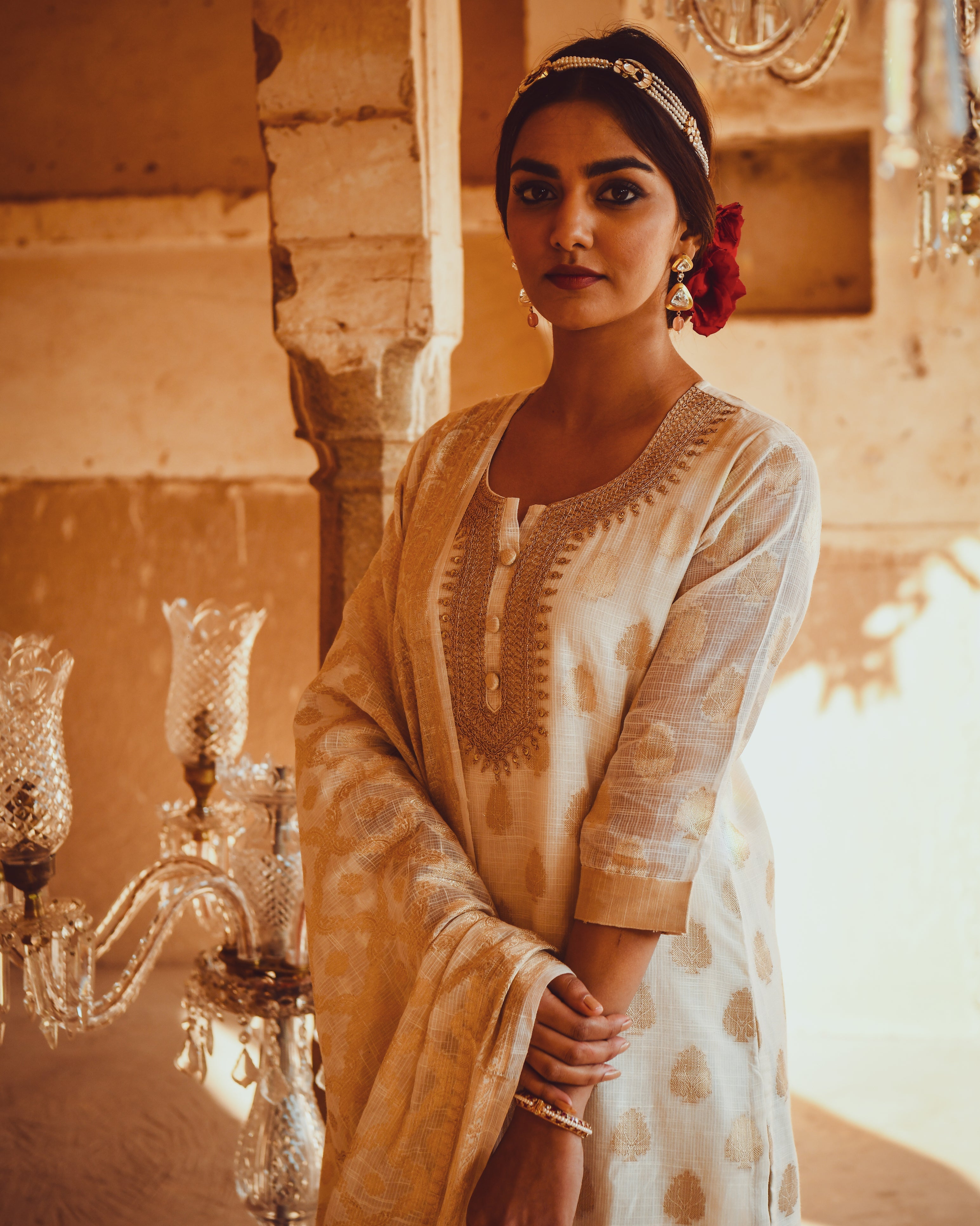 JASHN PURE BANARSI KURTA WITH MARODI EMBROIDERY