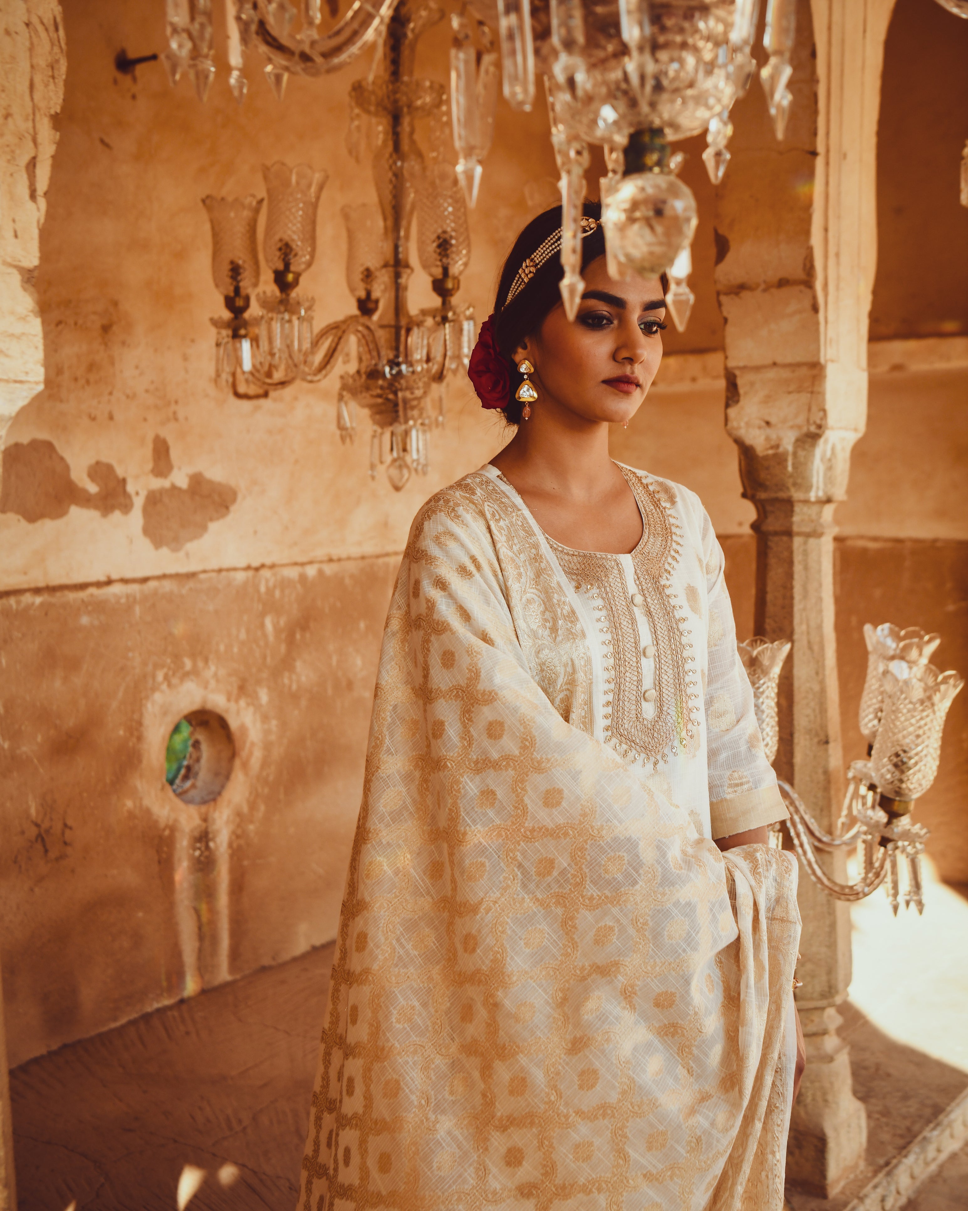 JASHN PURE BANARSI KURTA WITH MARODI EMBROIDERY