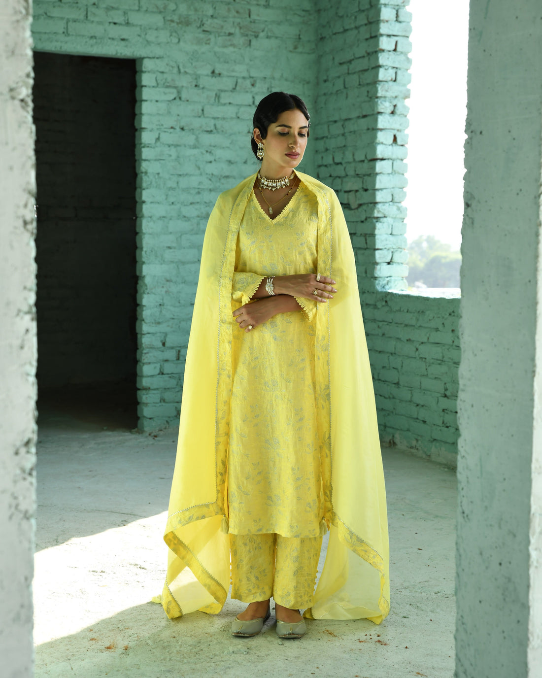 YELLOW EMBROIDERED KURTA SET