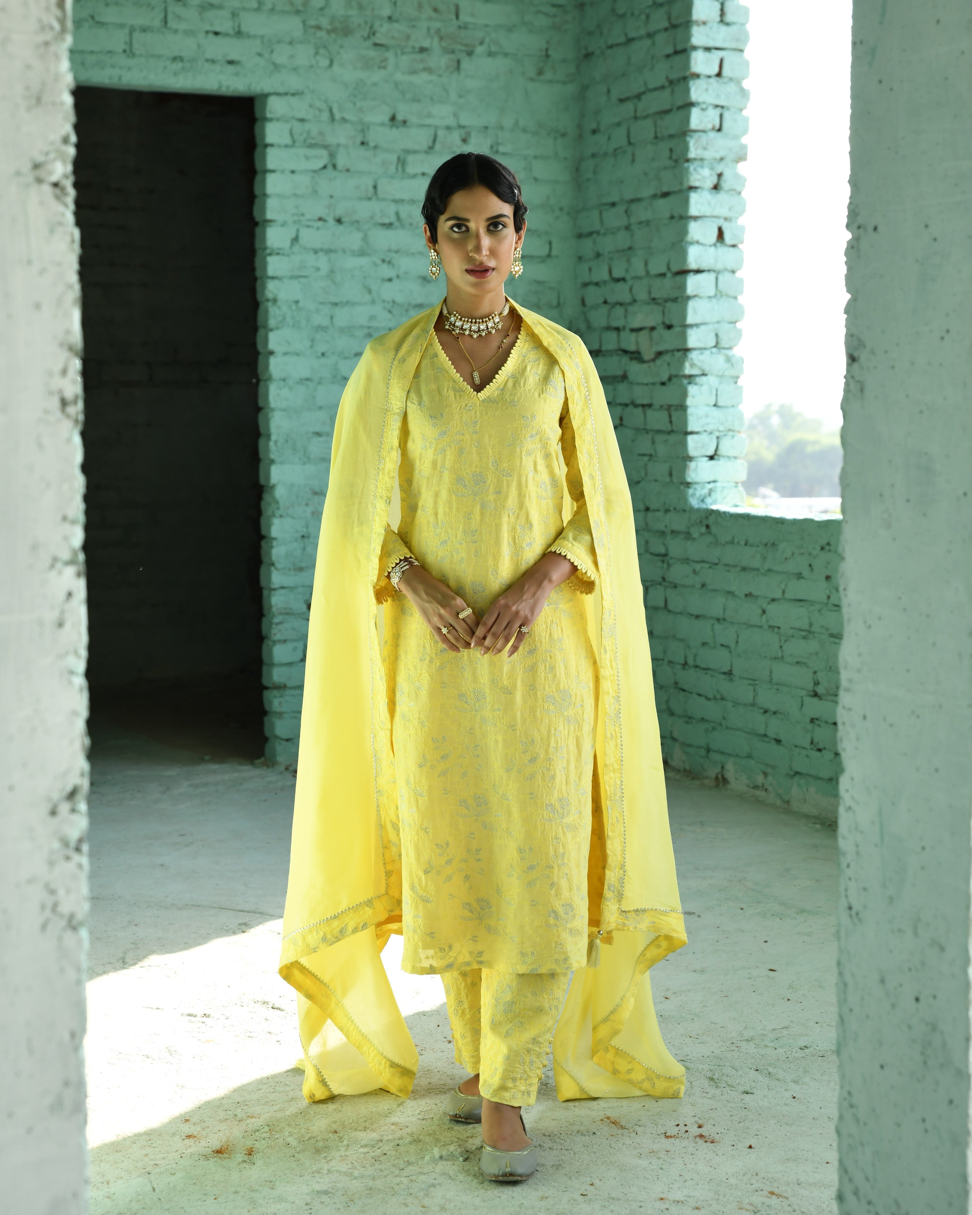 YELLOW EMBROIDERED KURTA SET