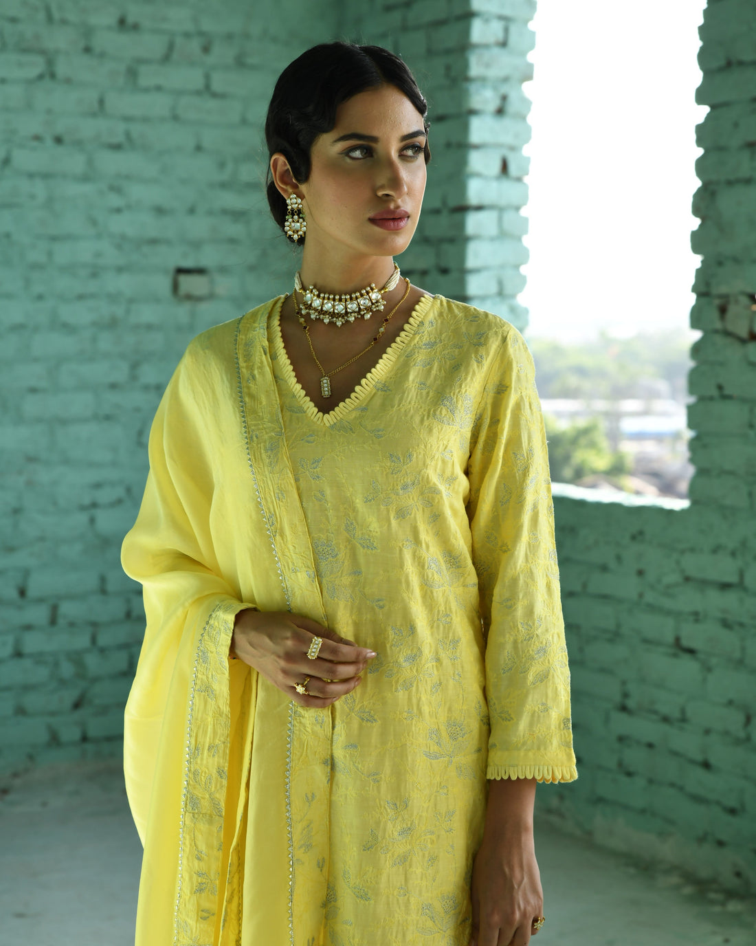YELLOW EMBROIDERED KURTA SET