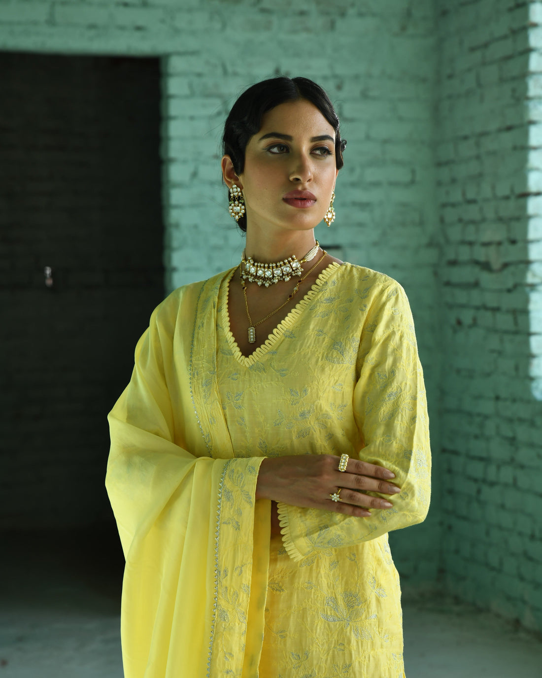 YELLOW EMBROIDERED KURTA SET