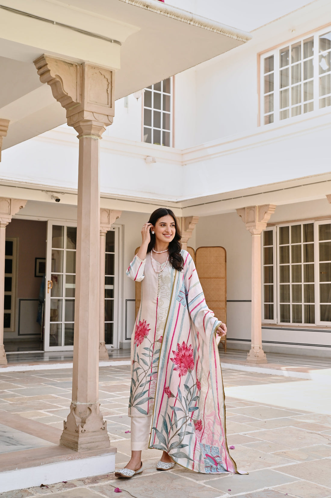 LIGHT CREAM PRINTED KURTA SET