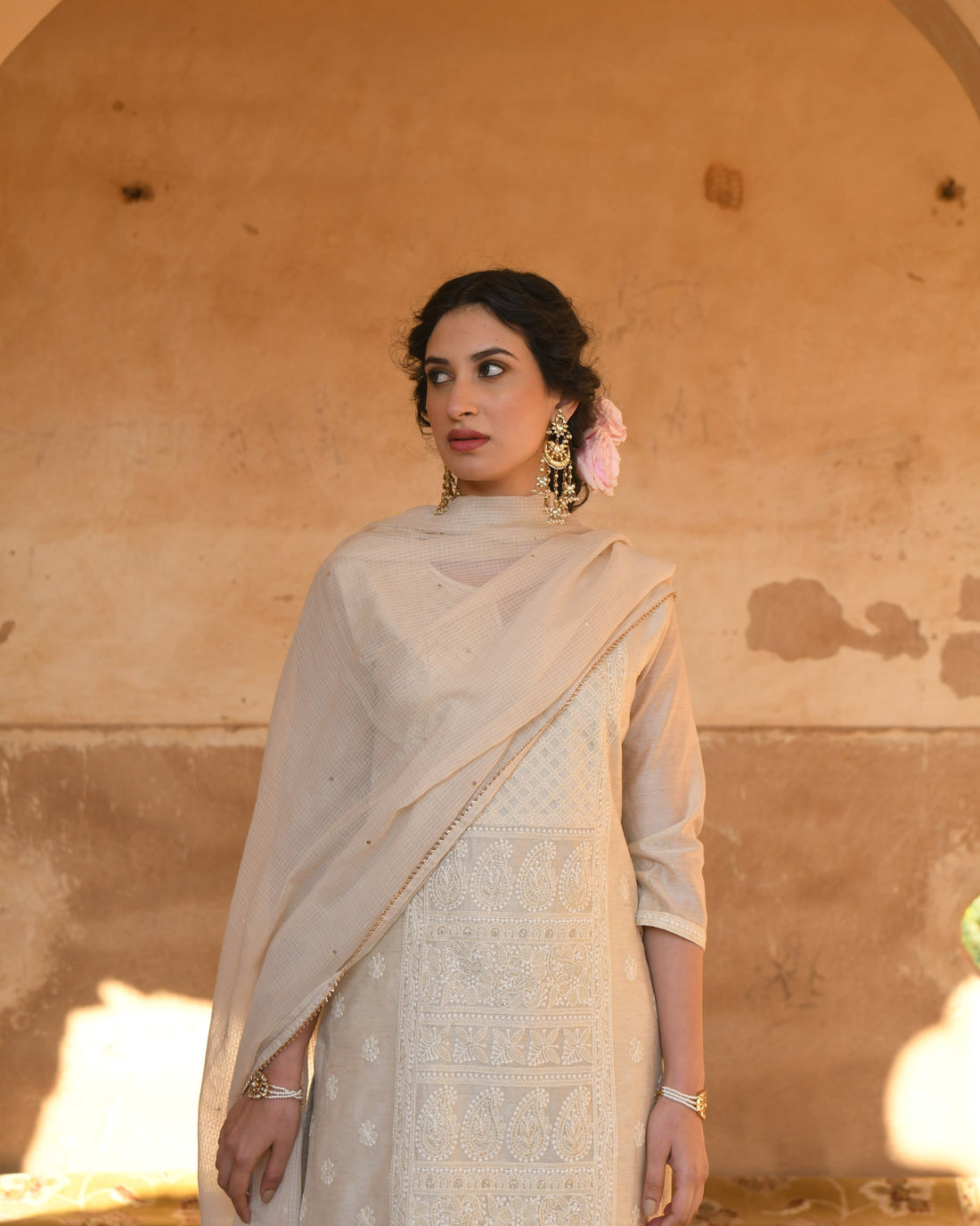 CREAM NAZAM KURTA SET
