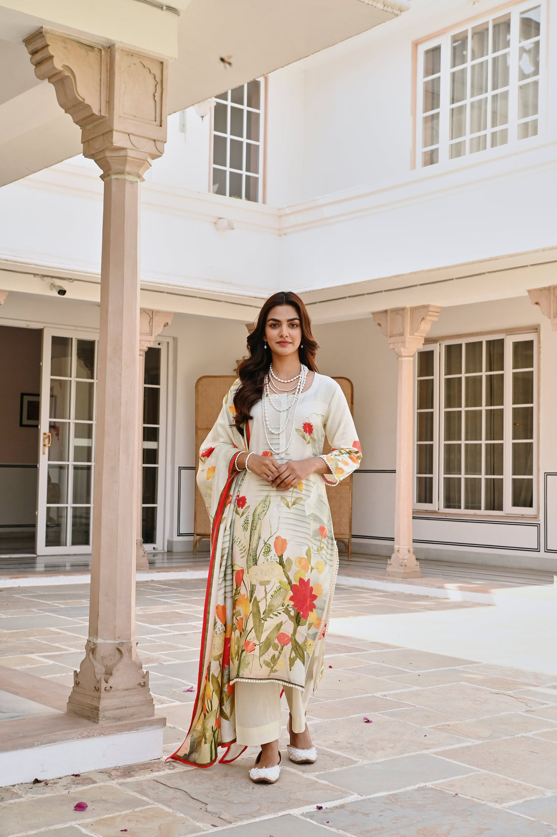 CREAM FLORAL PRINTED KURTA SET