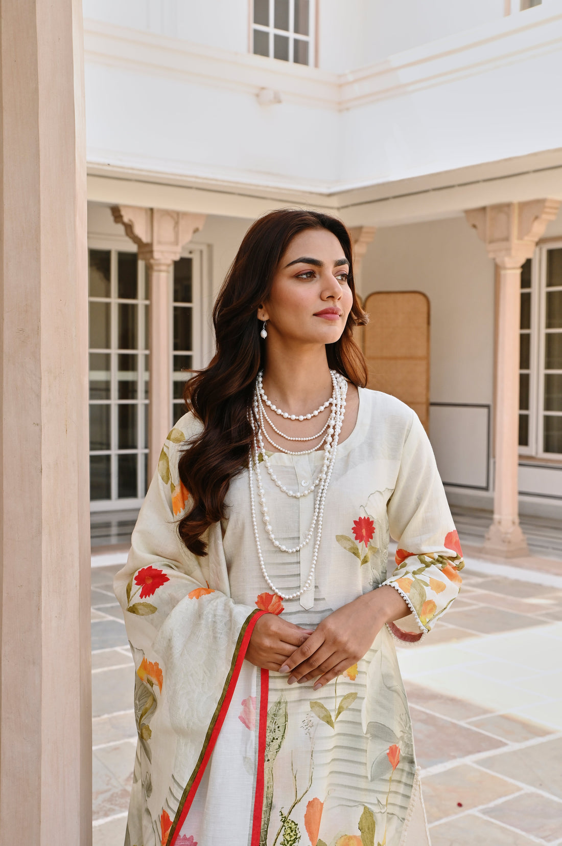 CREAM FLORAL PRINTED KURTA SET