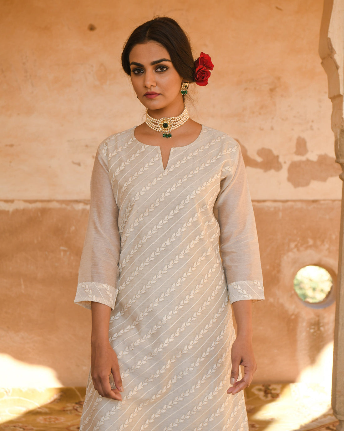 OFF-WHITE CHANDERI KURTA SET