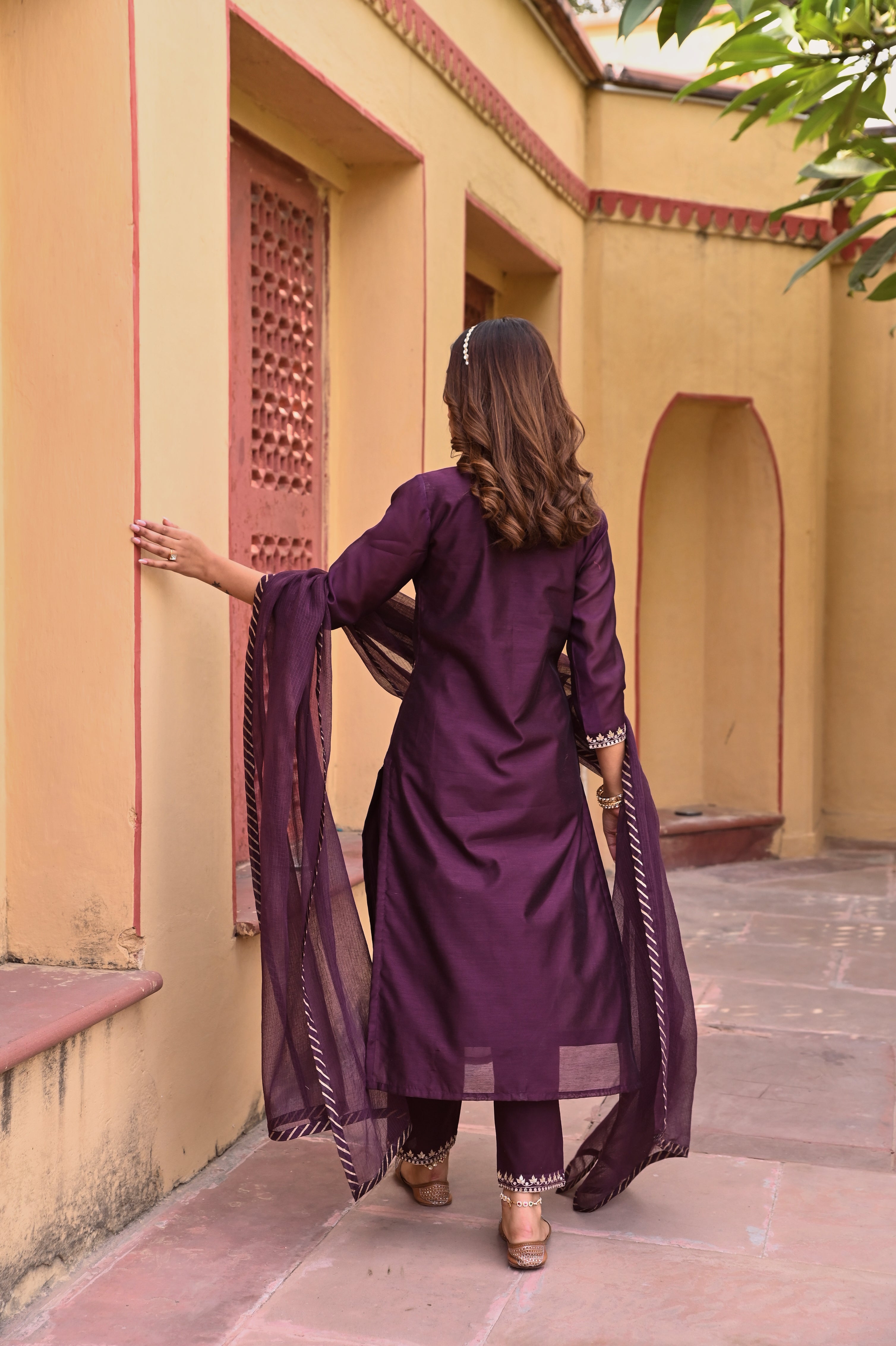 DEEP PURPLE CHANDERI KURTA SET