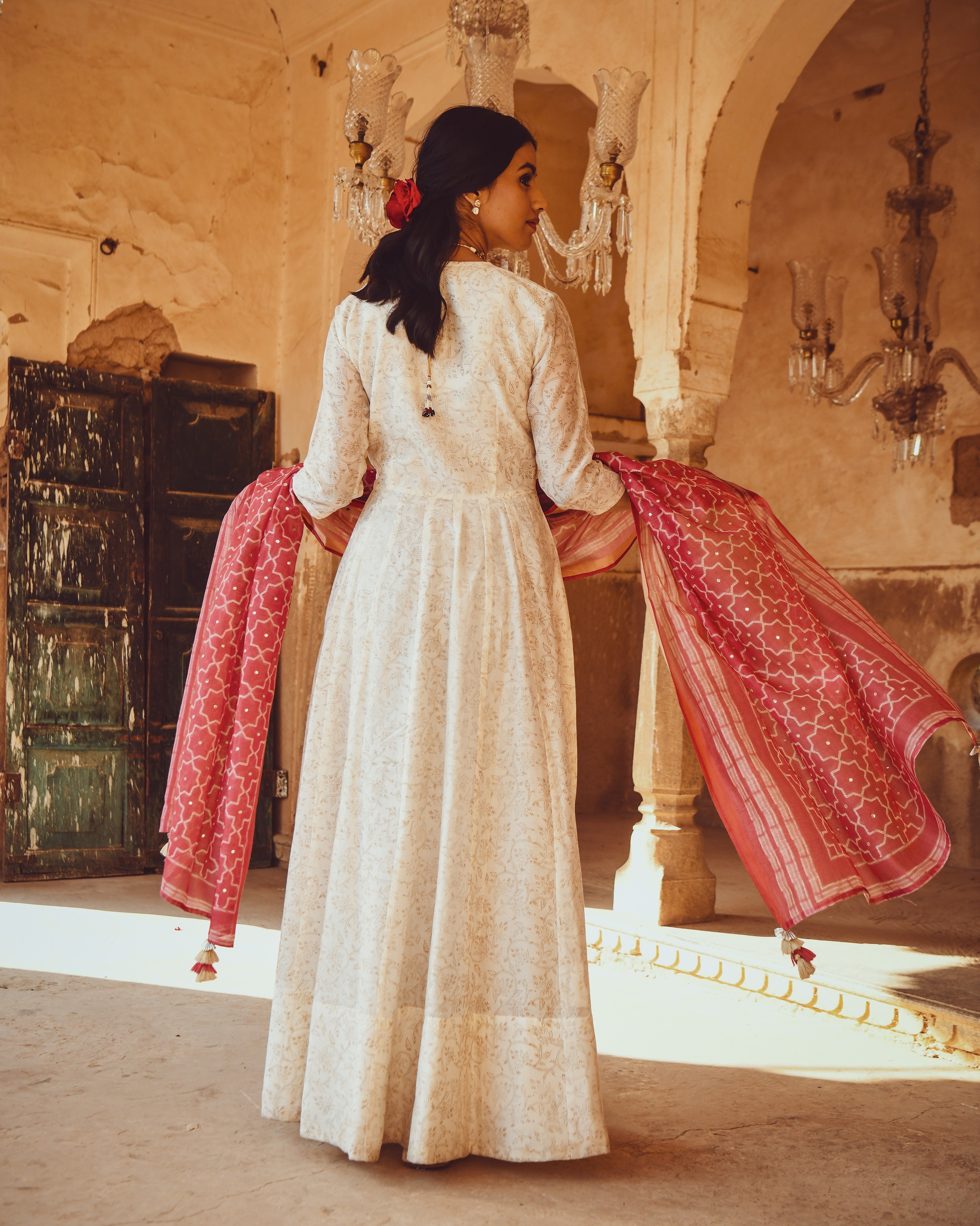 JASHN  PRINTED ANARKALI DRESS WITH MIRROR WORK DUPATTA