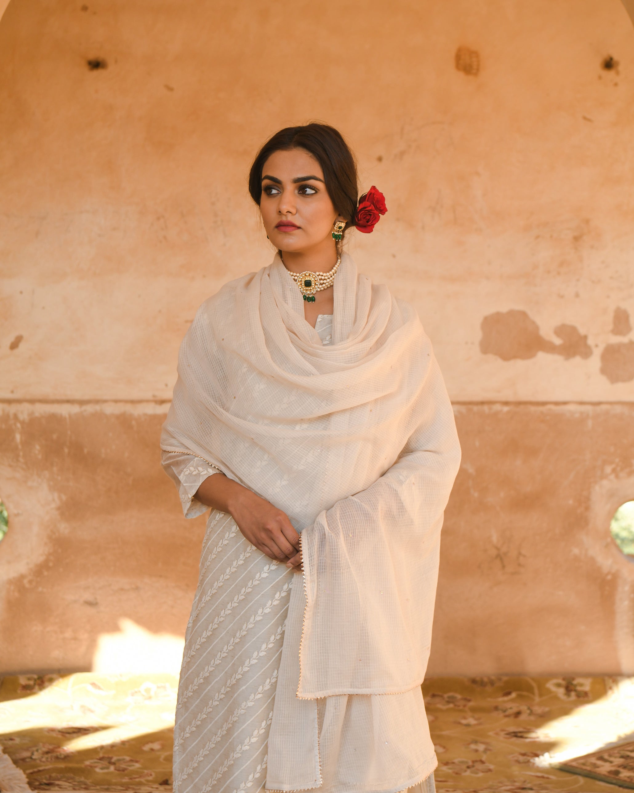 OFF-WHITE CHANDERI KURTA SET