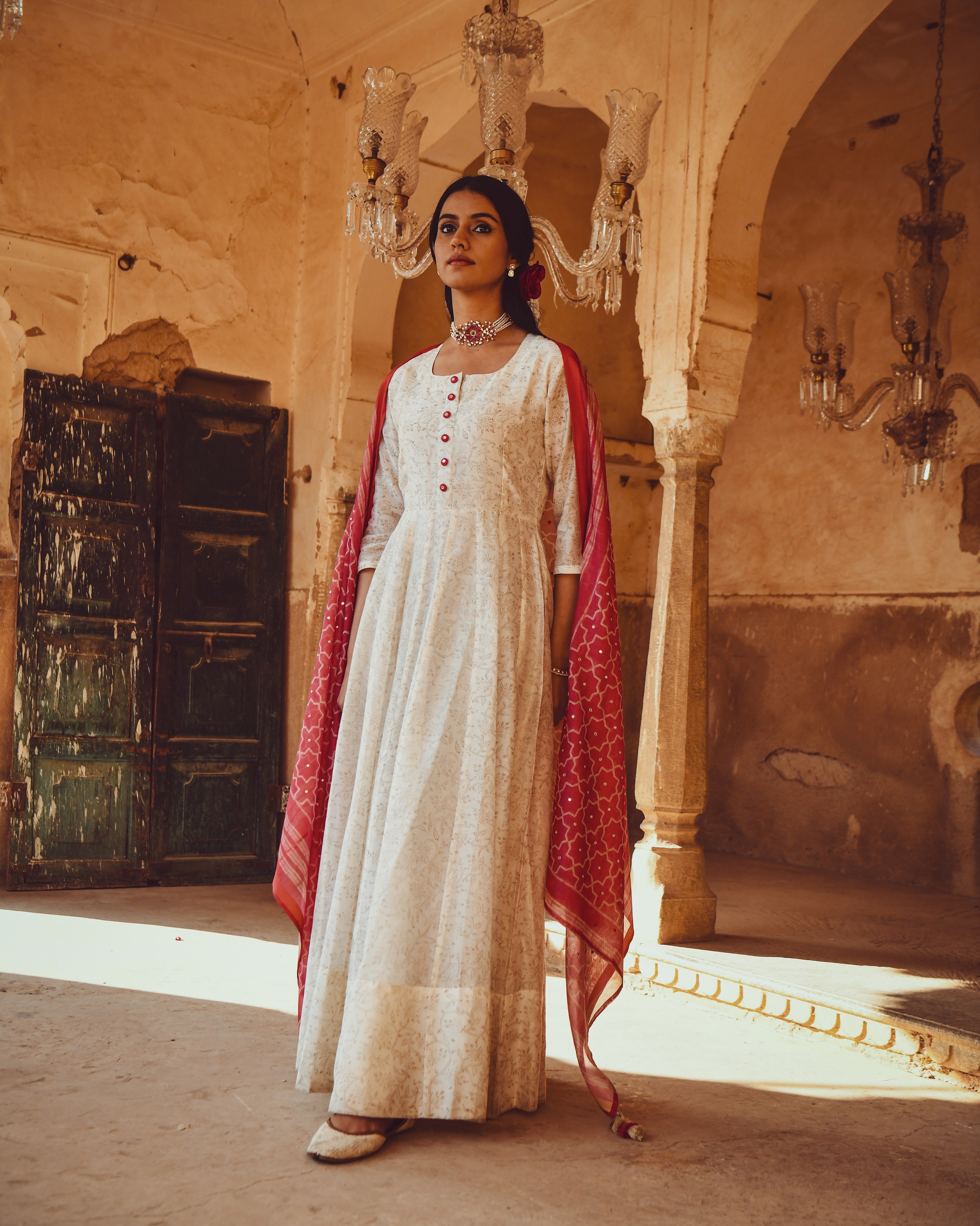 JASHN  PRINTED ANARKALI DRESS WITH MIRROR WORK DUPATTA