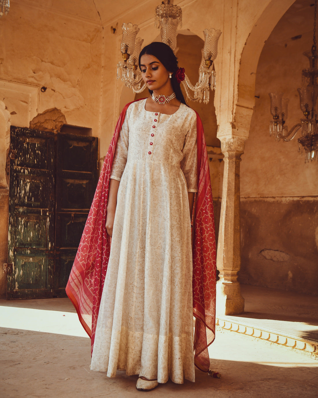 JASHN  PRINTED ANARKALI DRESS WITH MIRROR WORK DUPATTA
