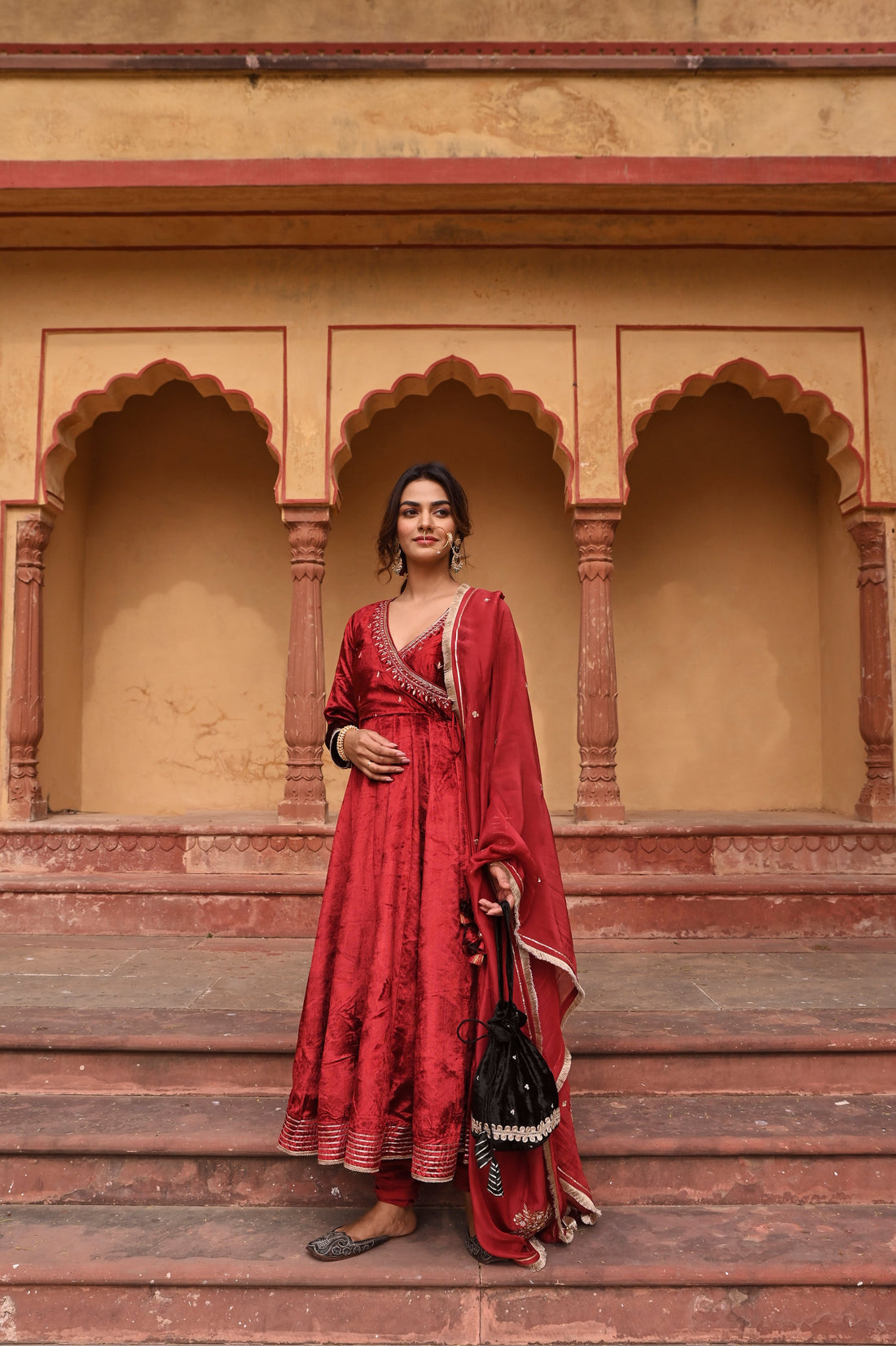 RED EMBROIDERED ANGARAKHA