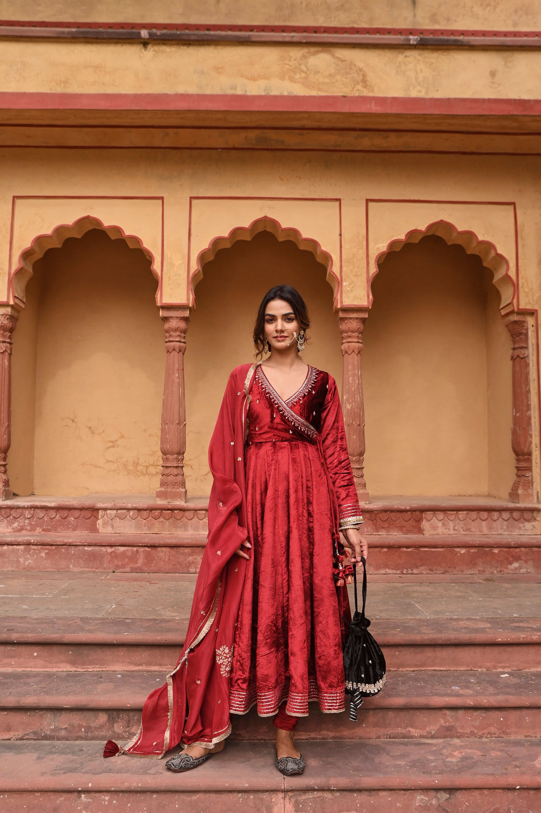 RED EMBROIDERED ANGARAKHA