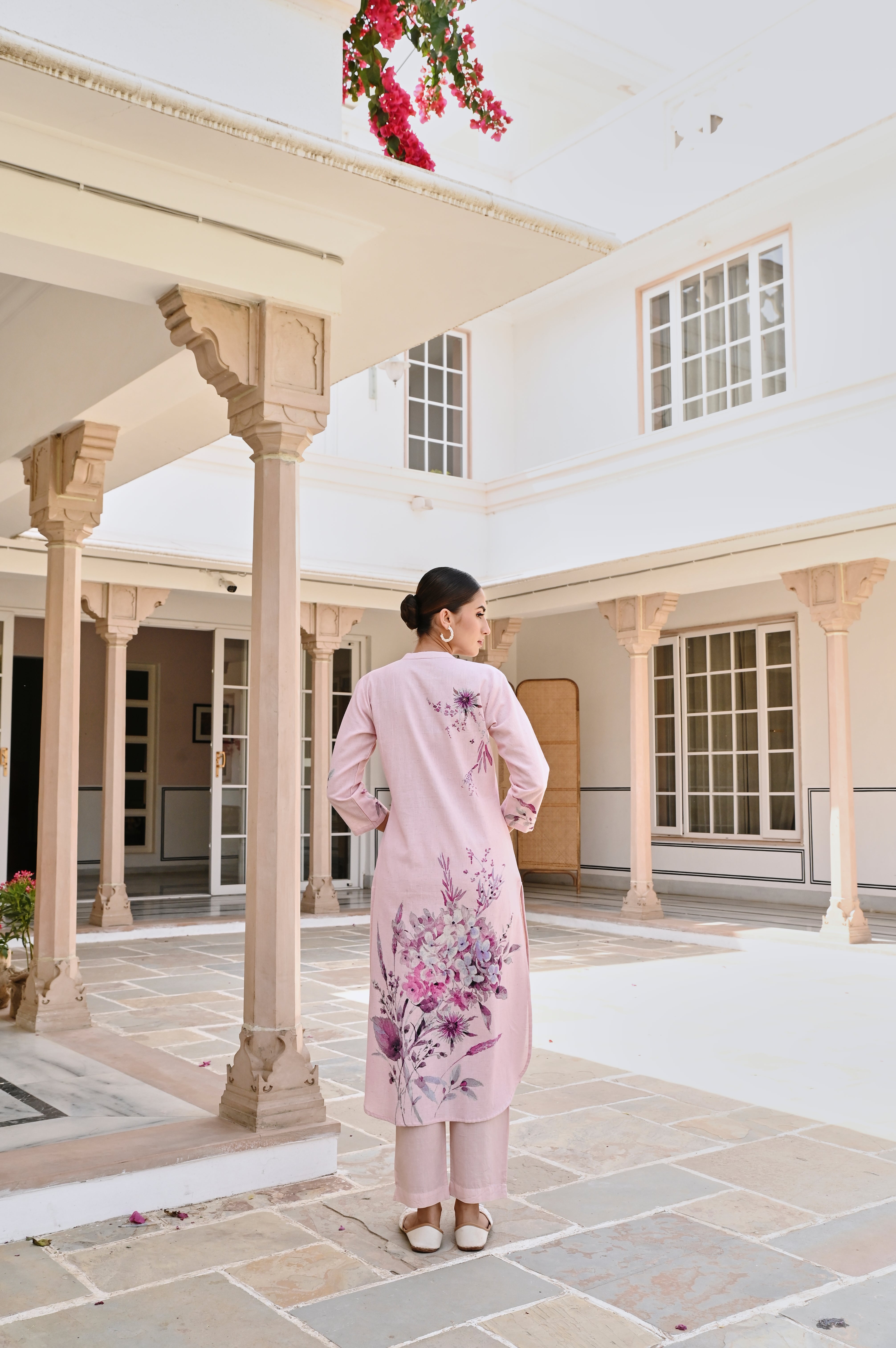 PURPLE HANDLOOM COTTON PRINTED KURTA SET