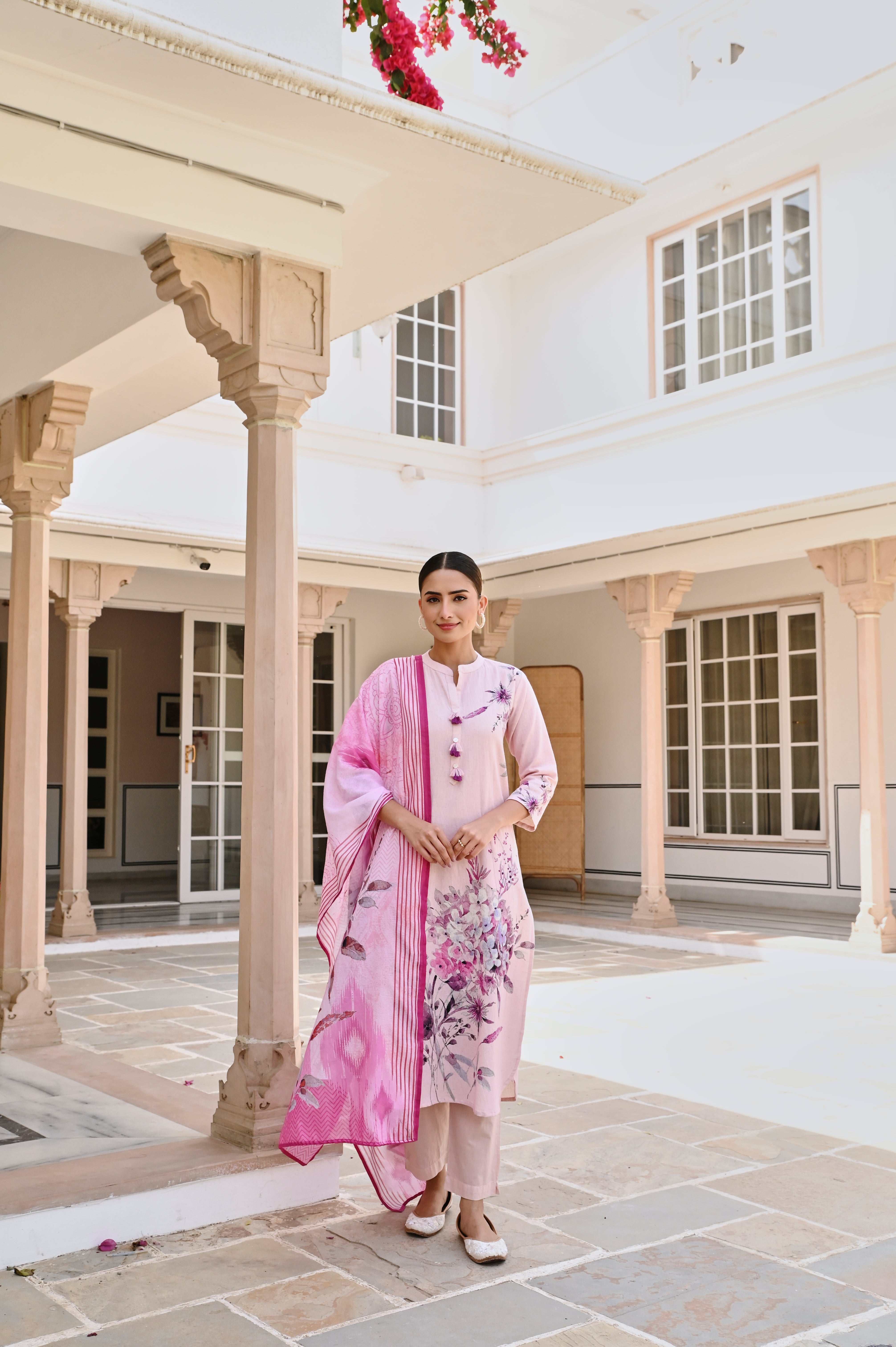 PURPLE HANDLOOM COTTON PRINTED KURTA SET