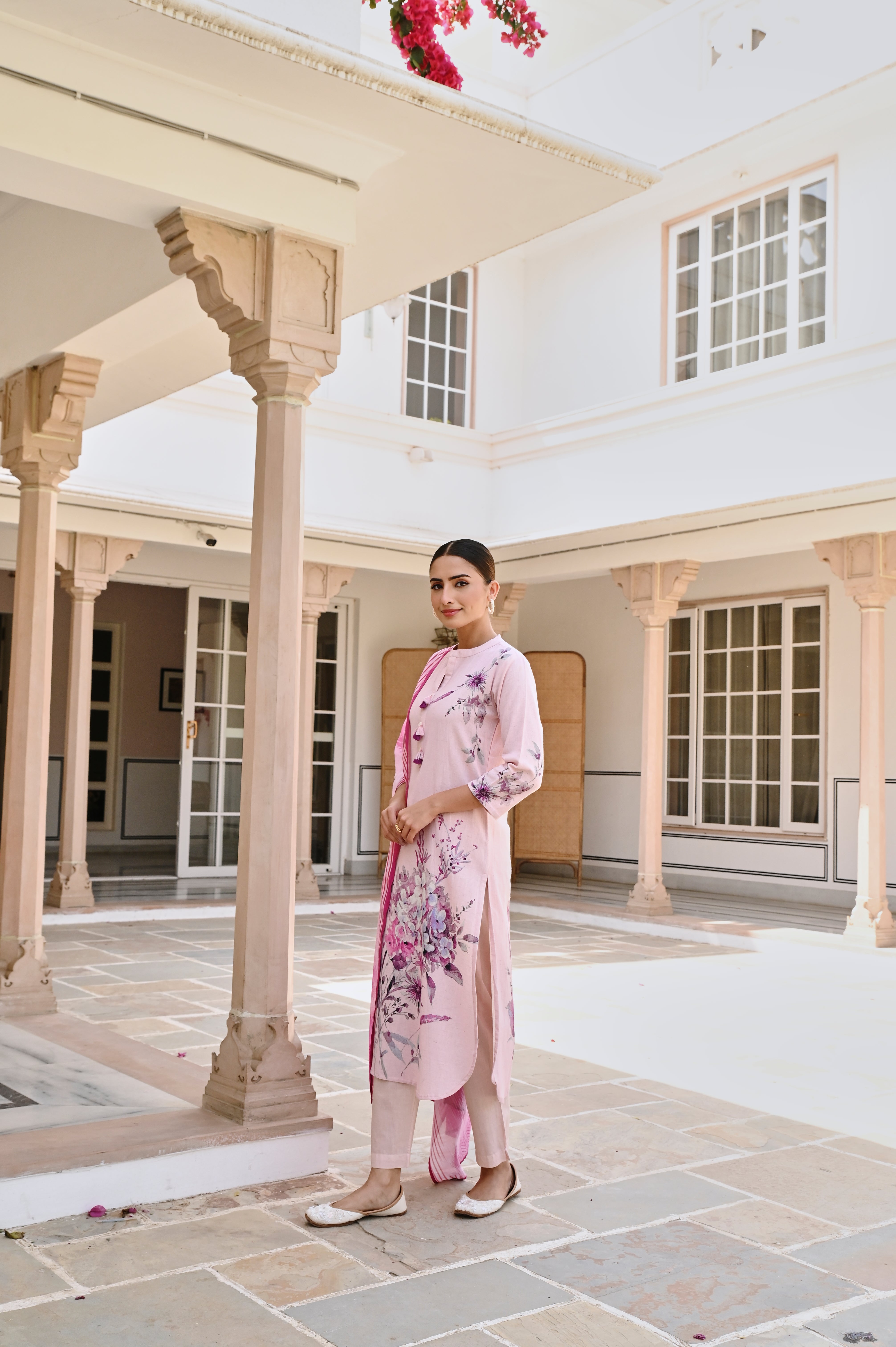 PURPLE HANDLOOM COTTON PRINTED KURTA SET