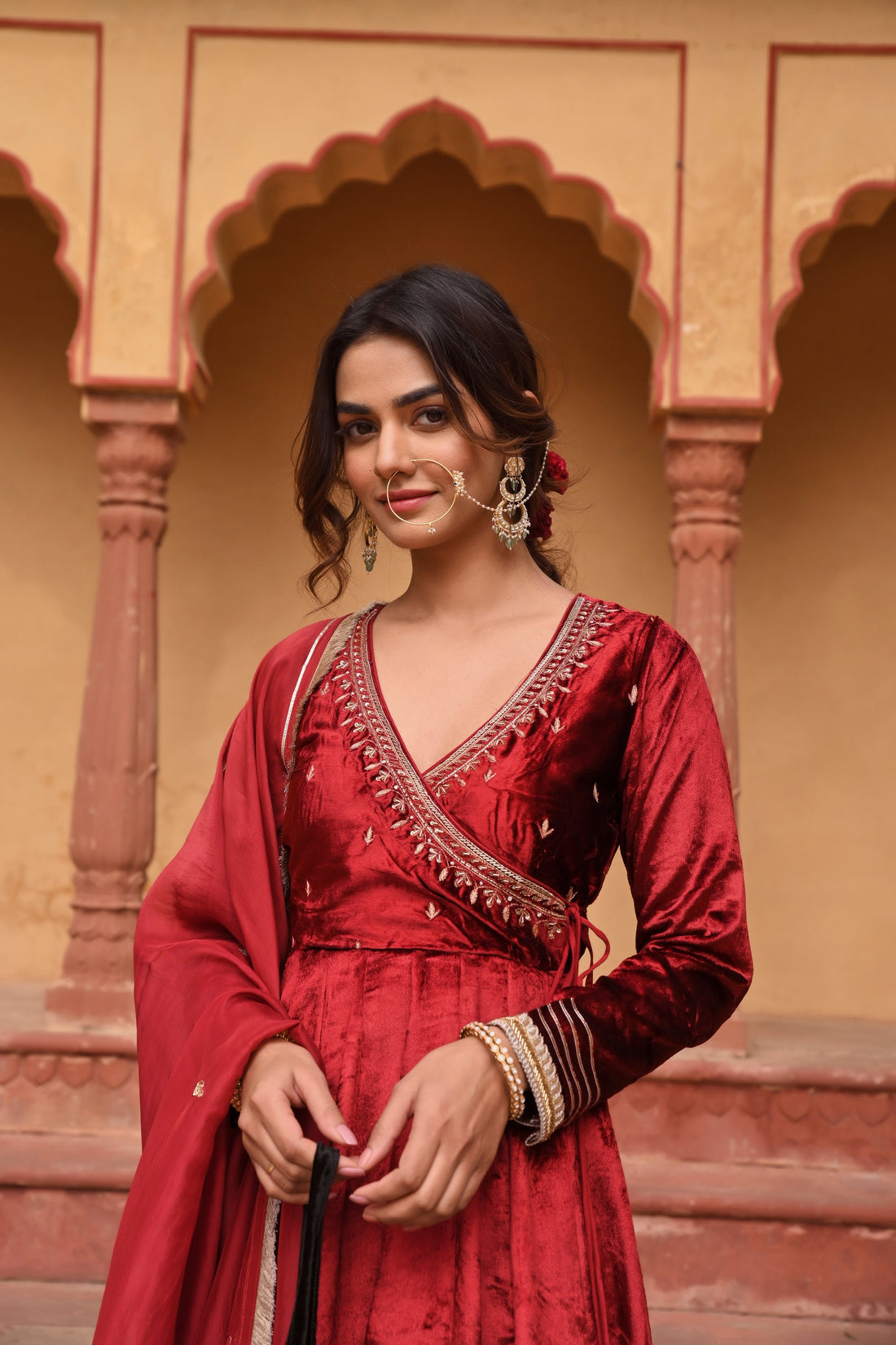 RED EMBROIDERED ANGARAKHA