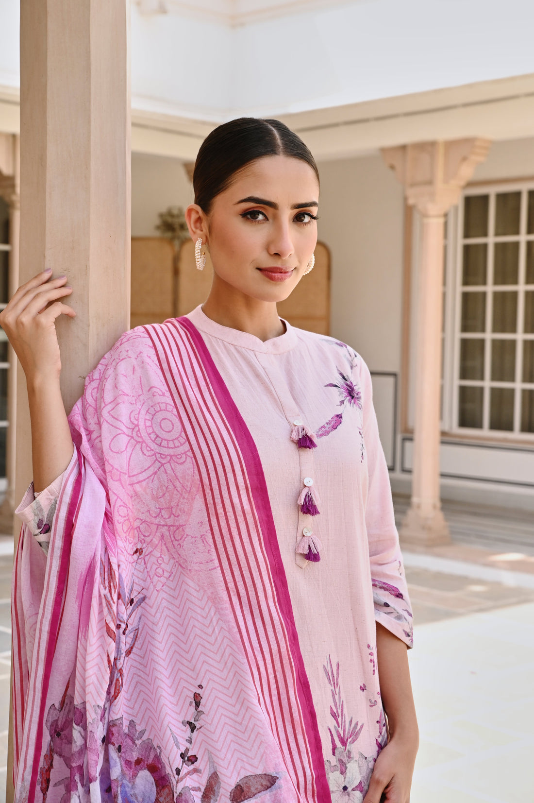 PURPLE HANDLOOM COTTON PRINTED KURTA SET