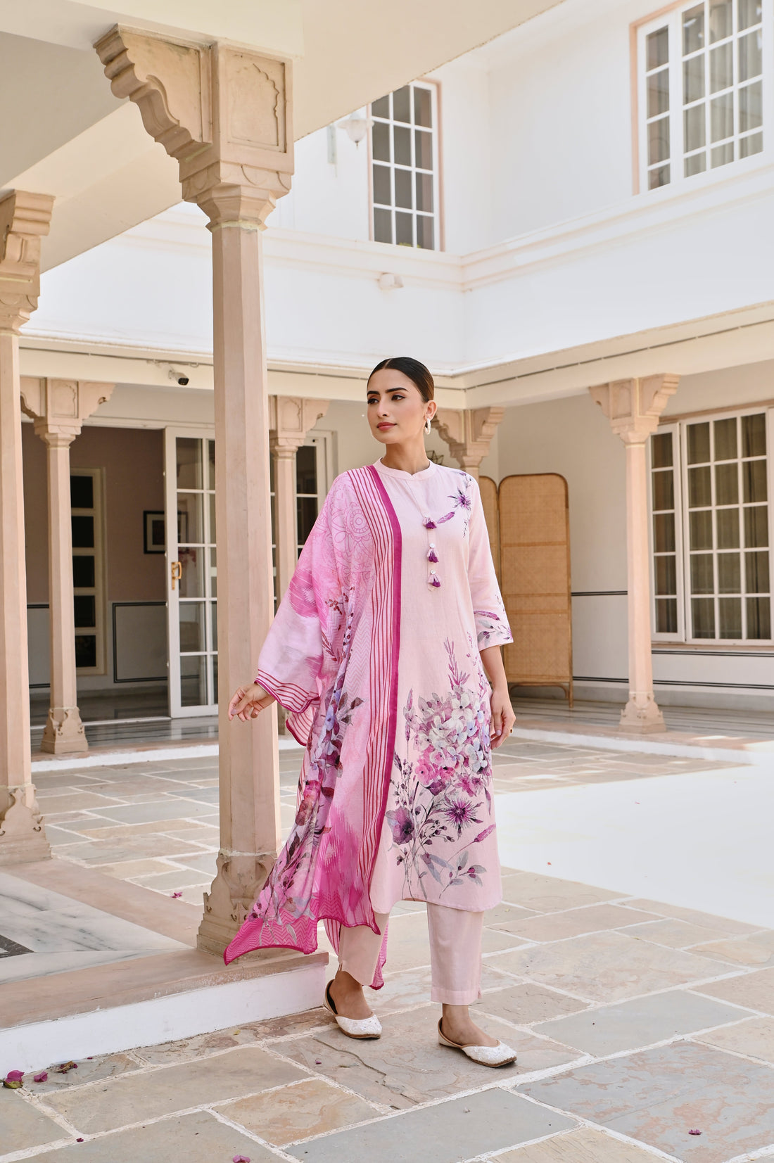 PURPLE HANDLOOM COTTON PRINTED KURTA SET