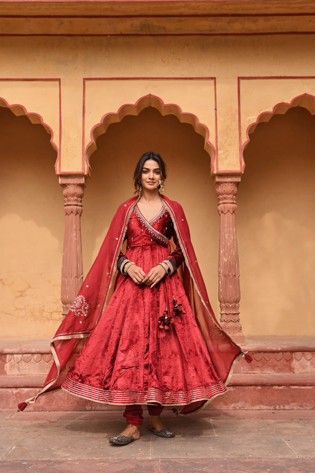 RED EMBROIDERED ANGARAKHA