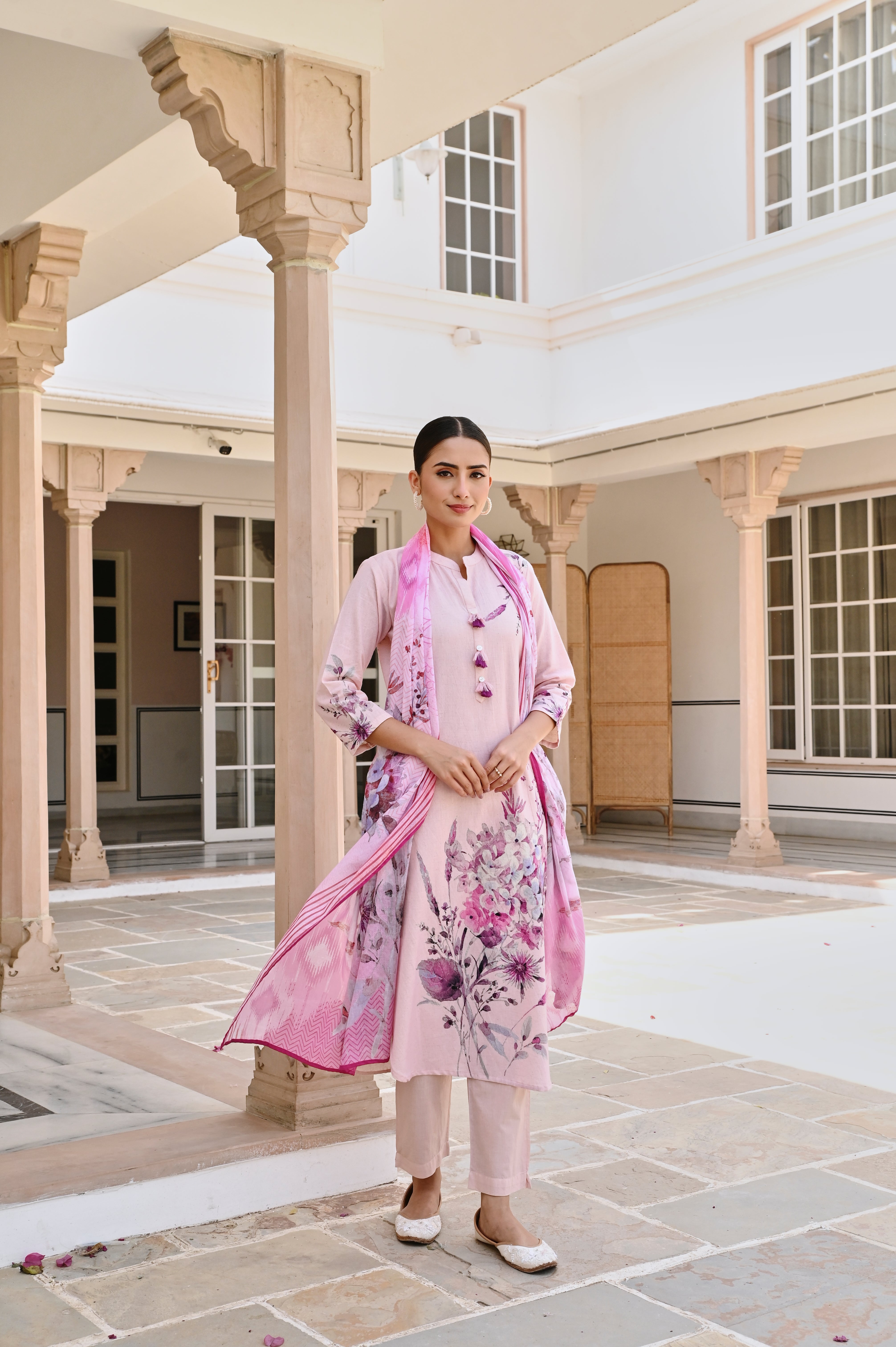 PURPLE HANDLOOM COTTON PRINTED KURTA SET