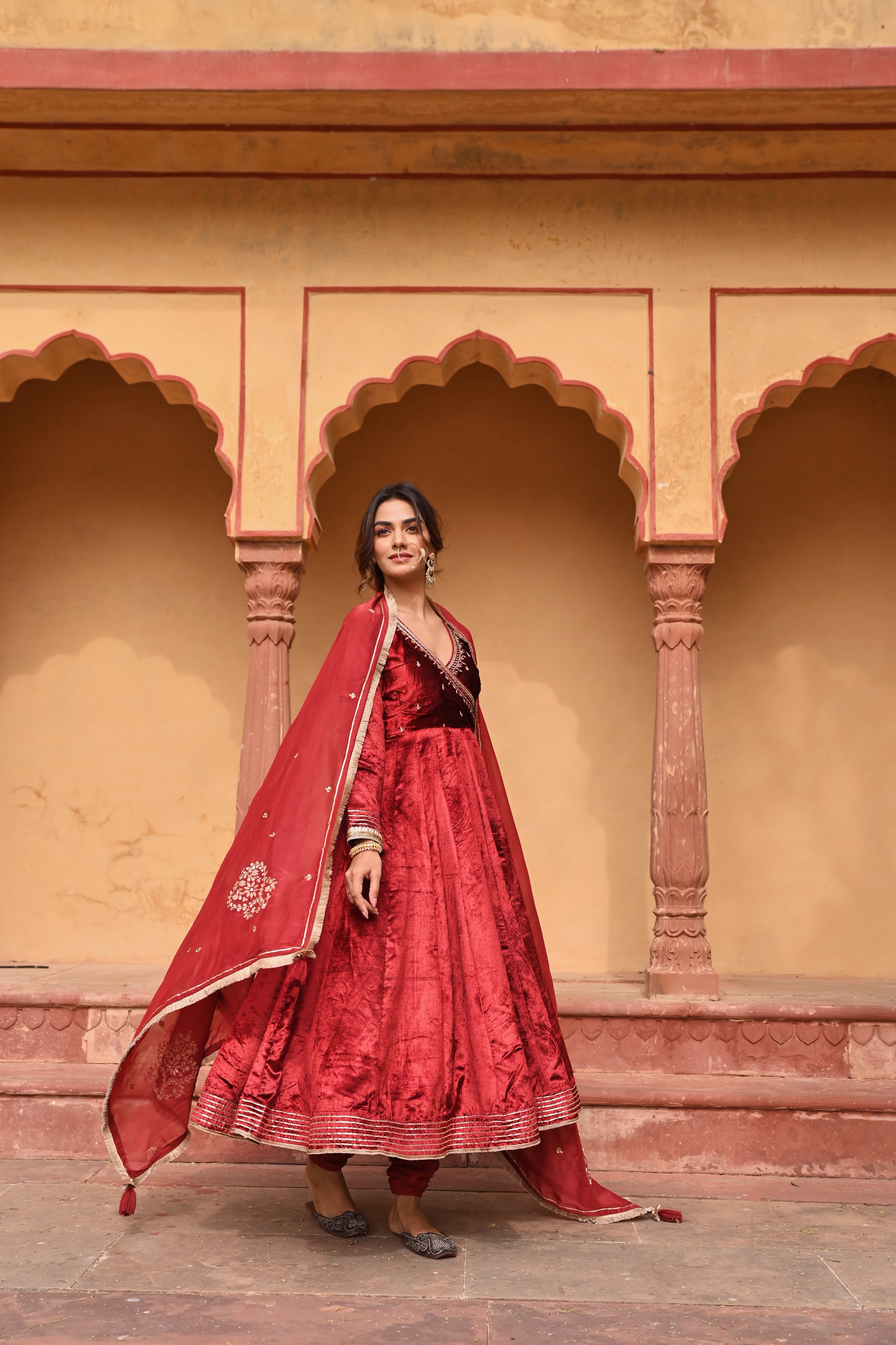 RED EMBROIDERED ANGARAKHA