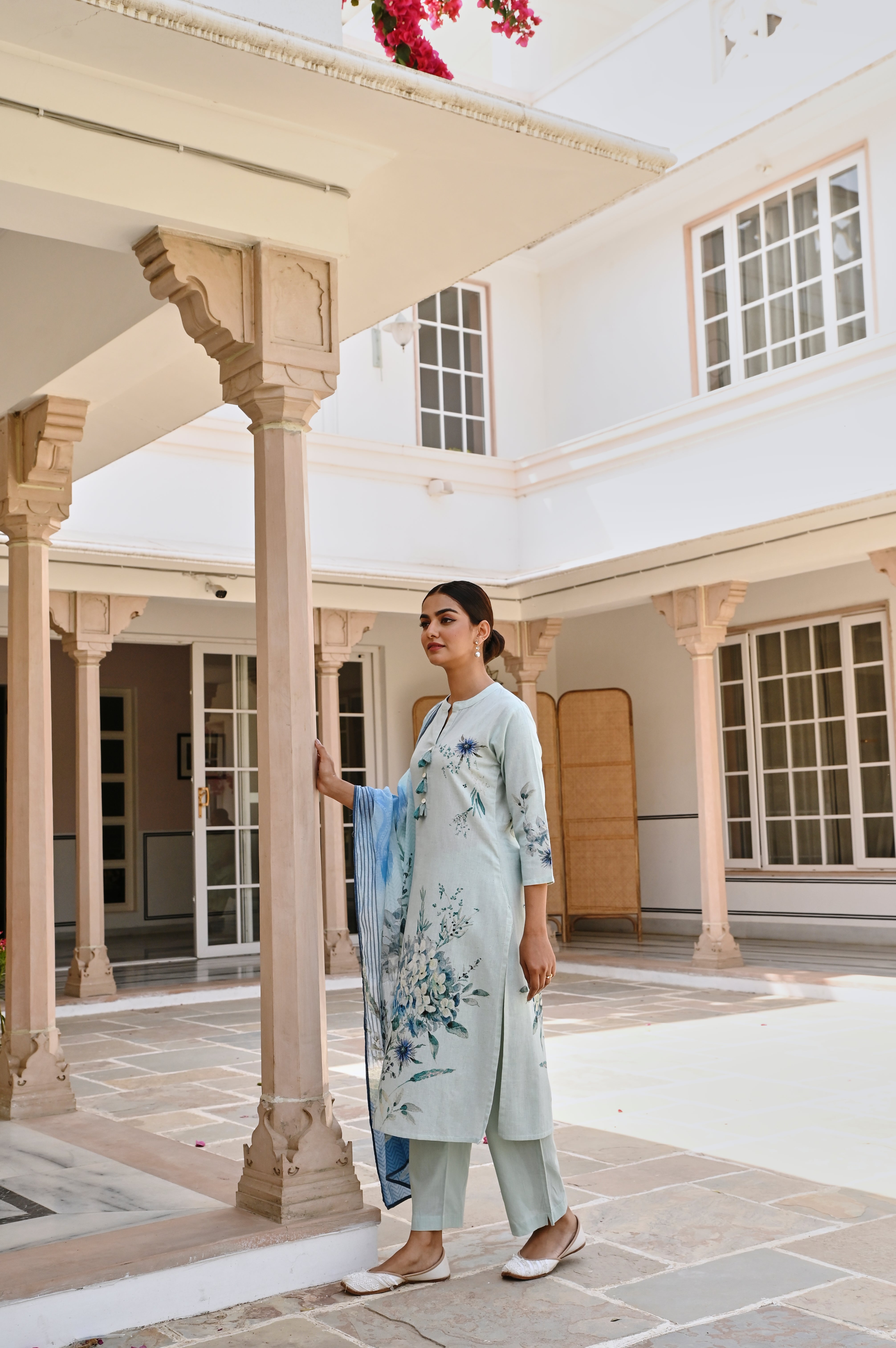 BLUE HANDLOOM COTTON KURTA SET