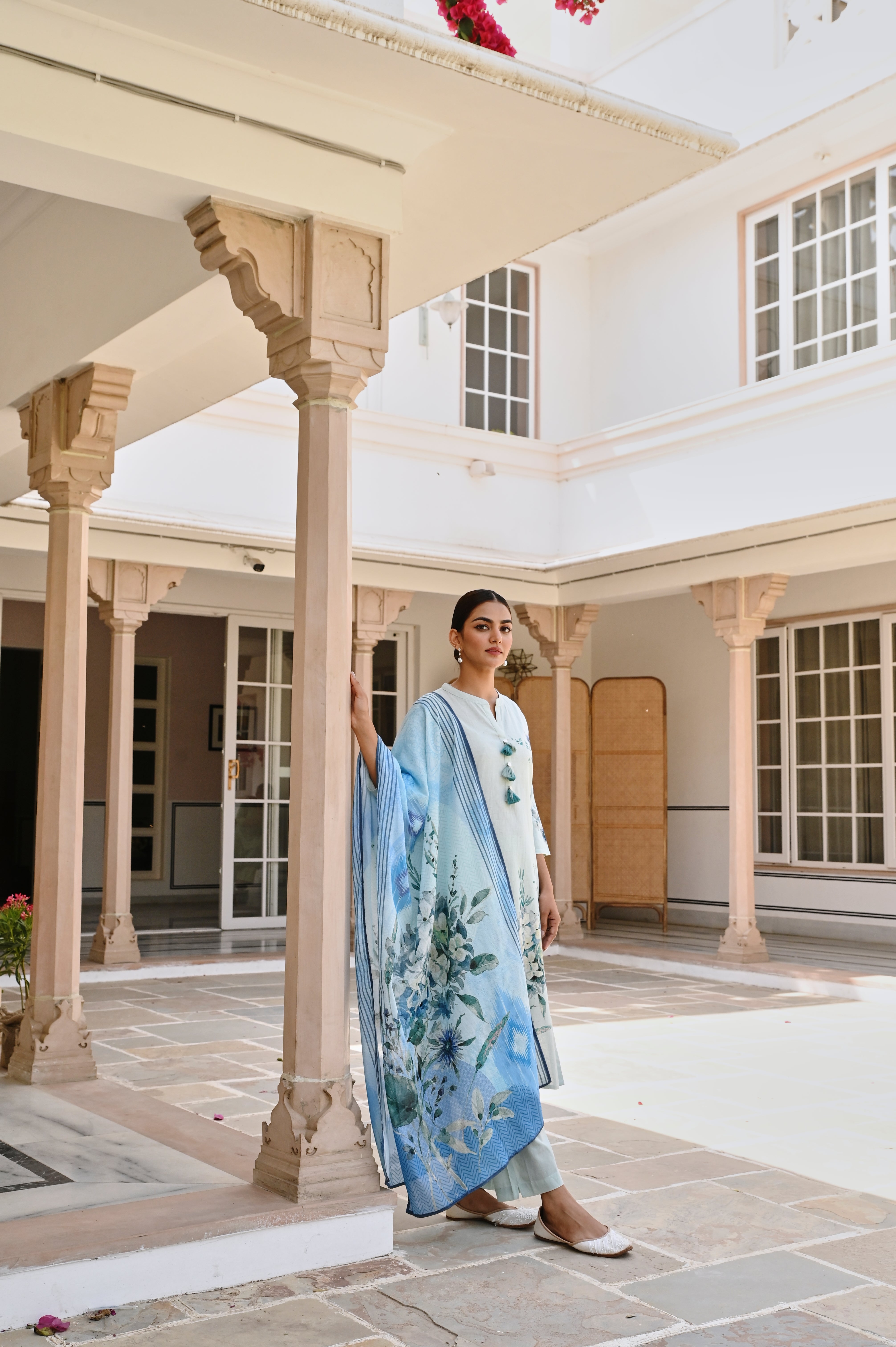 BLUE HANDLOOM COTTON KURTA SET