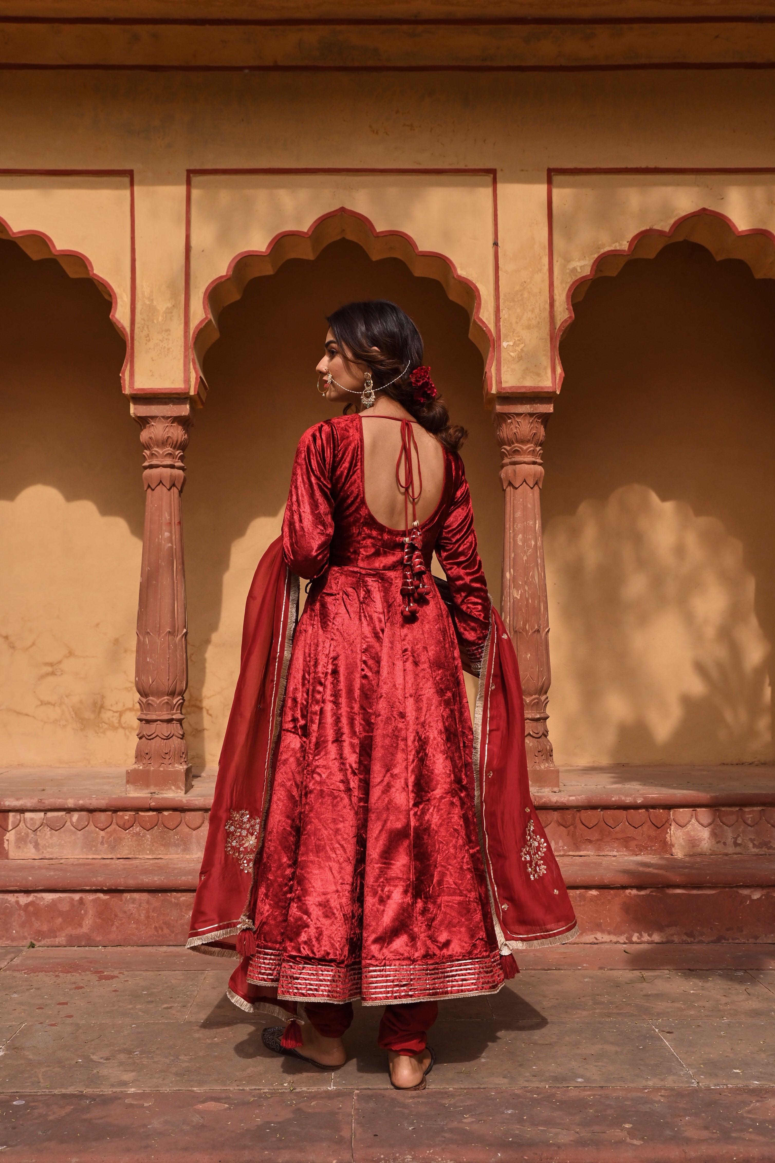 RED EMBROIDERED ANGARAKHA