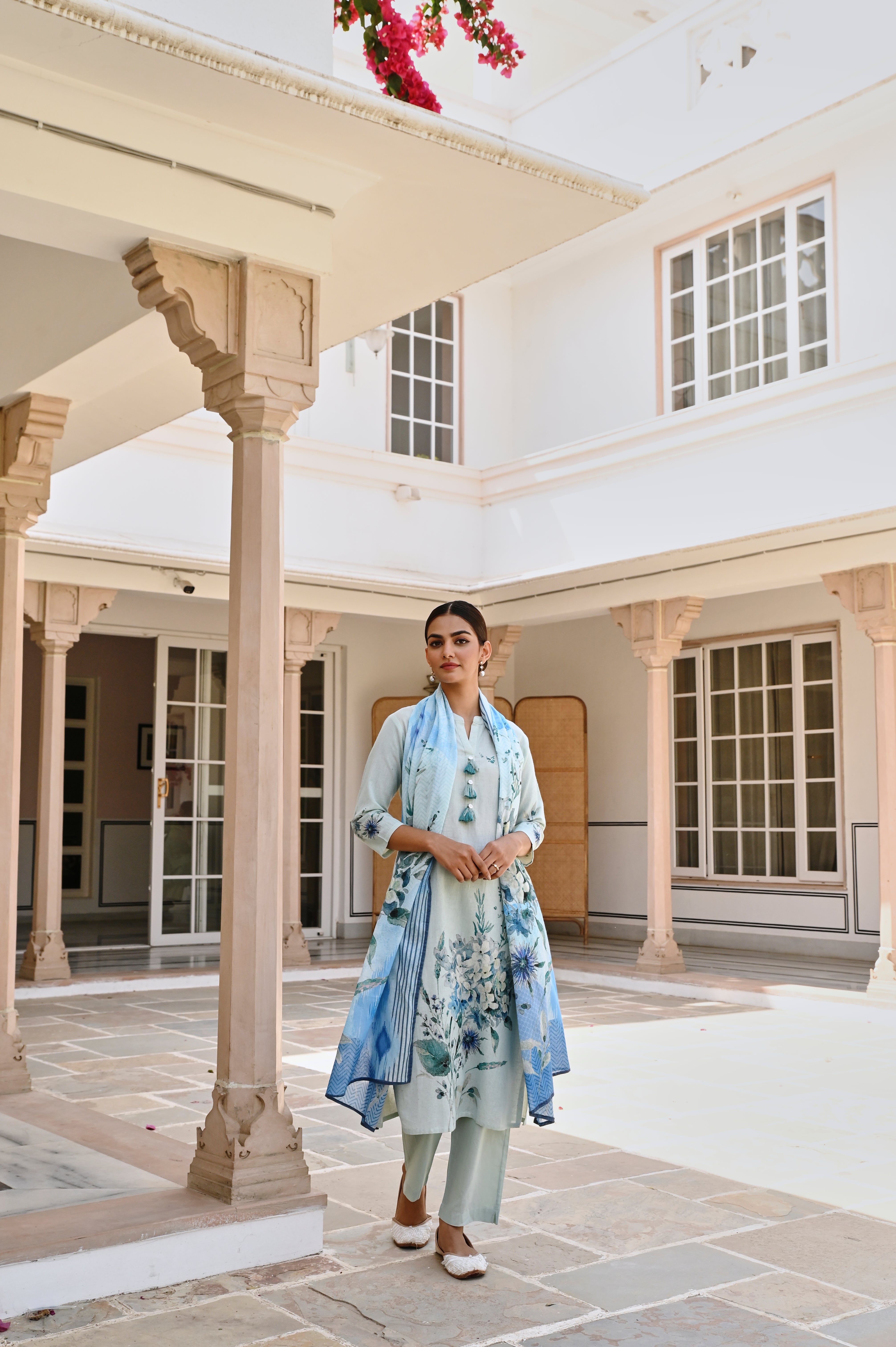BLUE HANDLOOM COTTON KURTA SET