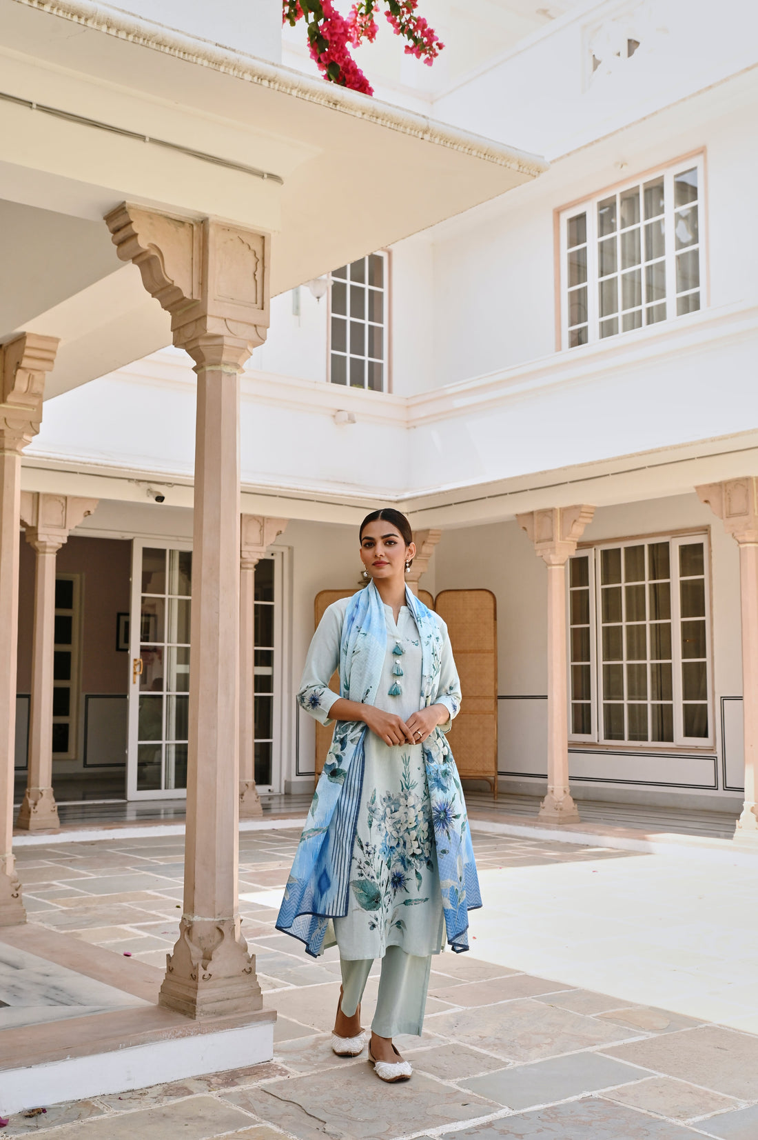 BLUE HANDLOOM COTTON KURTA SET